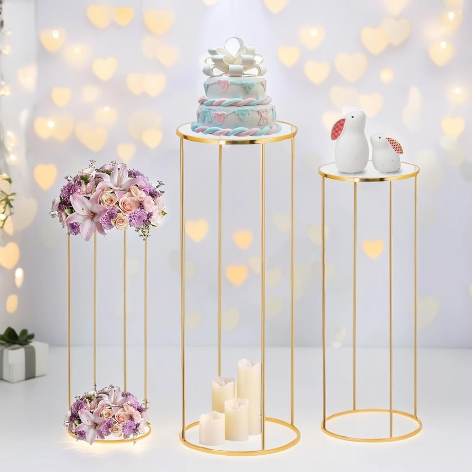 3pcs Gold Metal Plant Stand Pedestal for Display Wedding Events