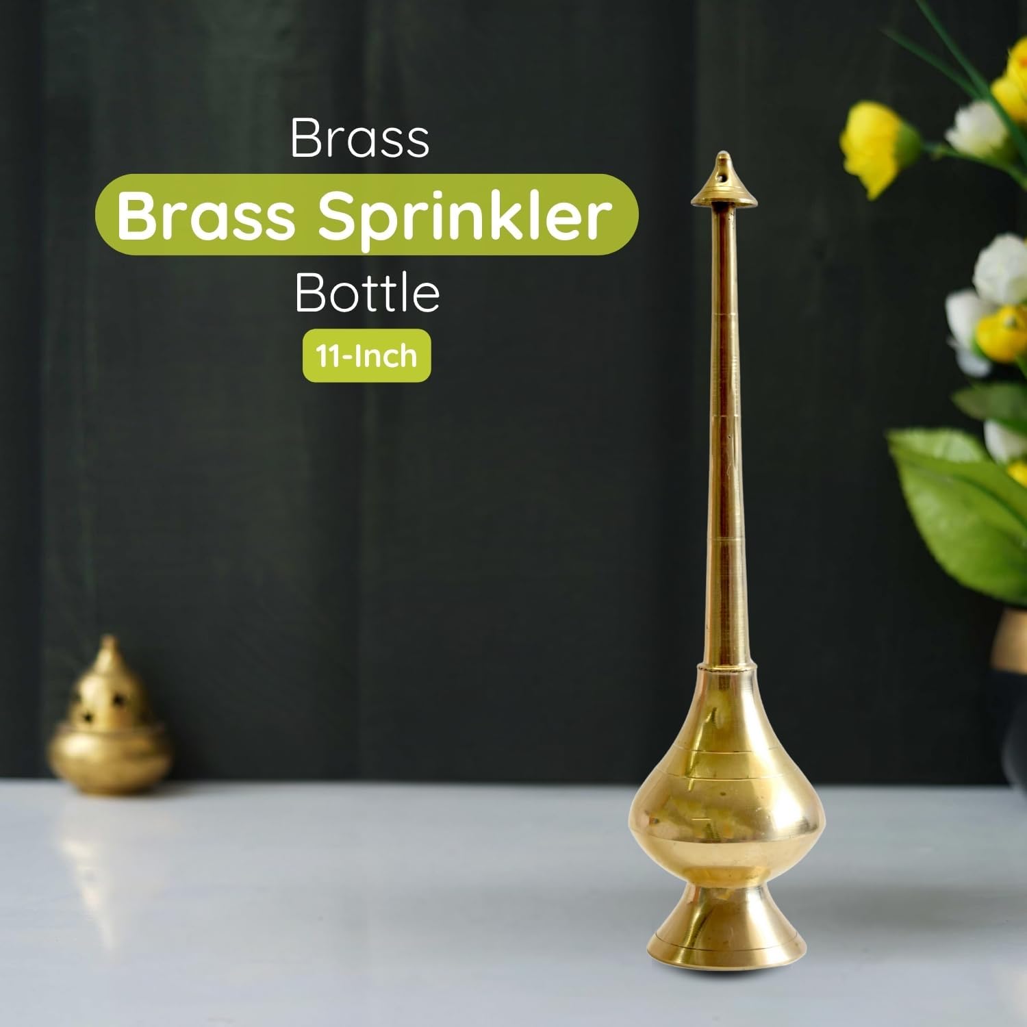 Vedic Charya Brass Sprinkler Bottle - 11 Inch Pooja Use