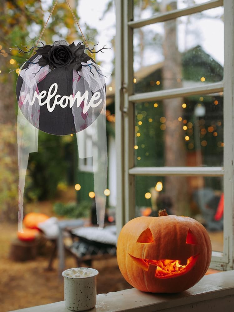 Belupai Halloween Door Sign Wooden Wreath