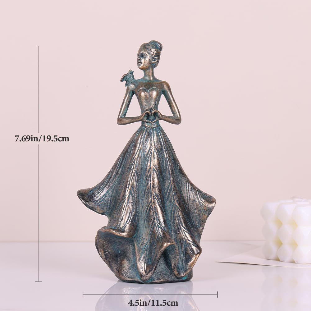QIANLING 7 Inch Fairy Statue with Bird Resin Decor