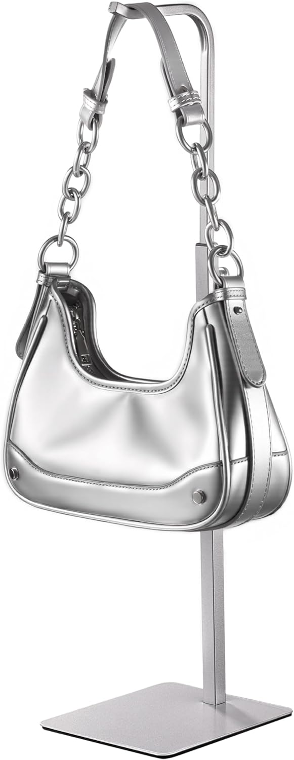 Purse Holder Handbag Display Stand with Silver Hanger