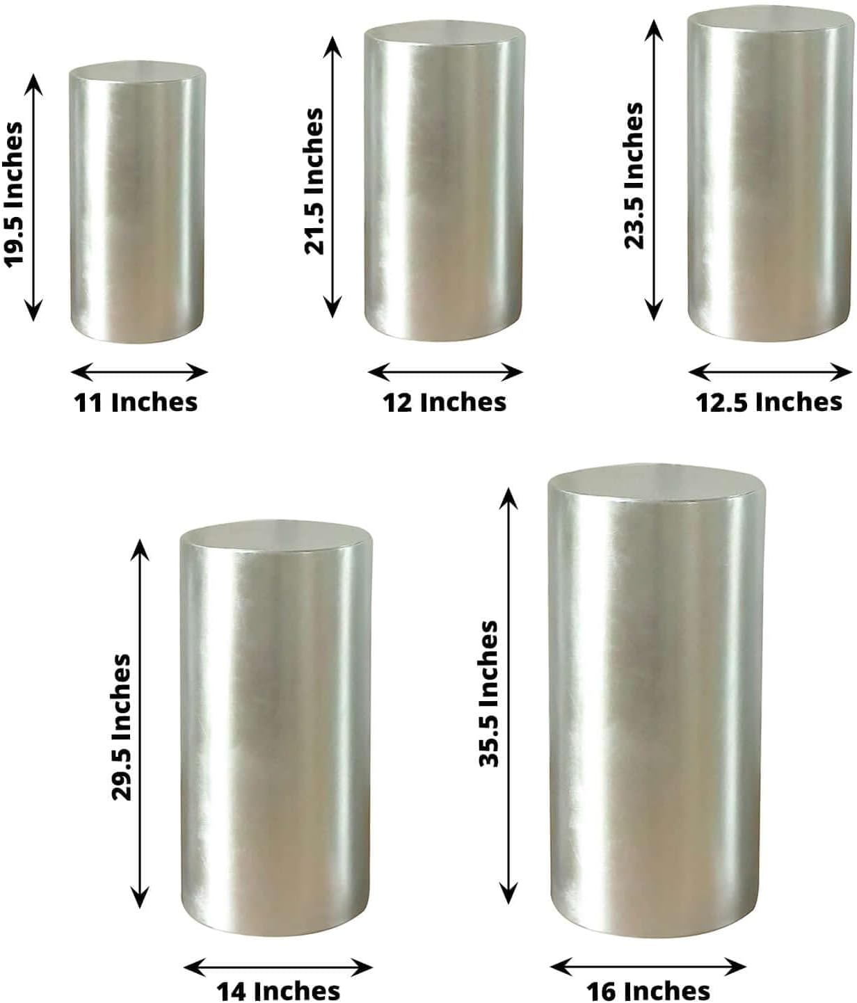 Efavormart Set of 5 Metallic Silver Spandex Cylinder Stand Covers