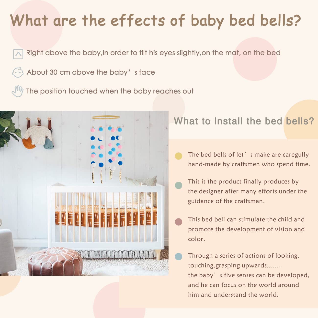 AONTUS Baby Crib Mobiles Wooden Wool Beads for Boys Girls Bed Room Decor