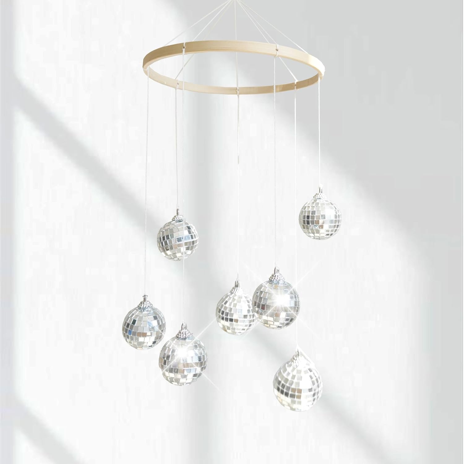 Dazzling Disco Ball Mobile 78 Inch Spiral Spinner Bamboo Decor