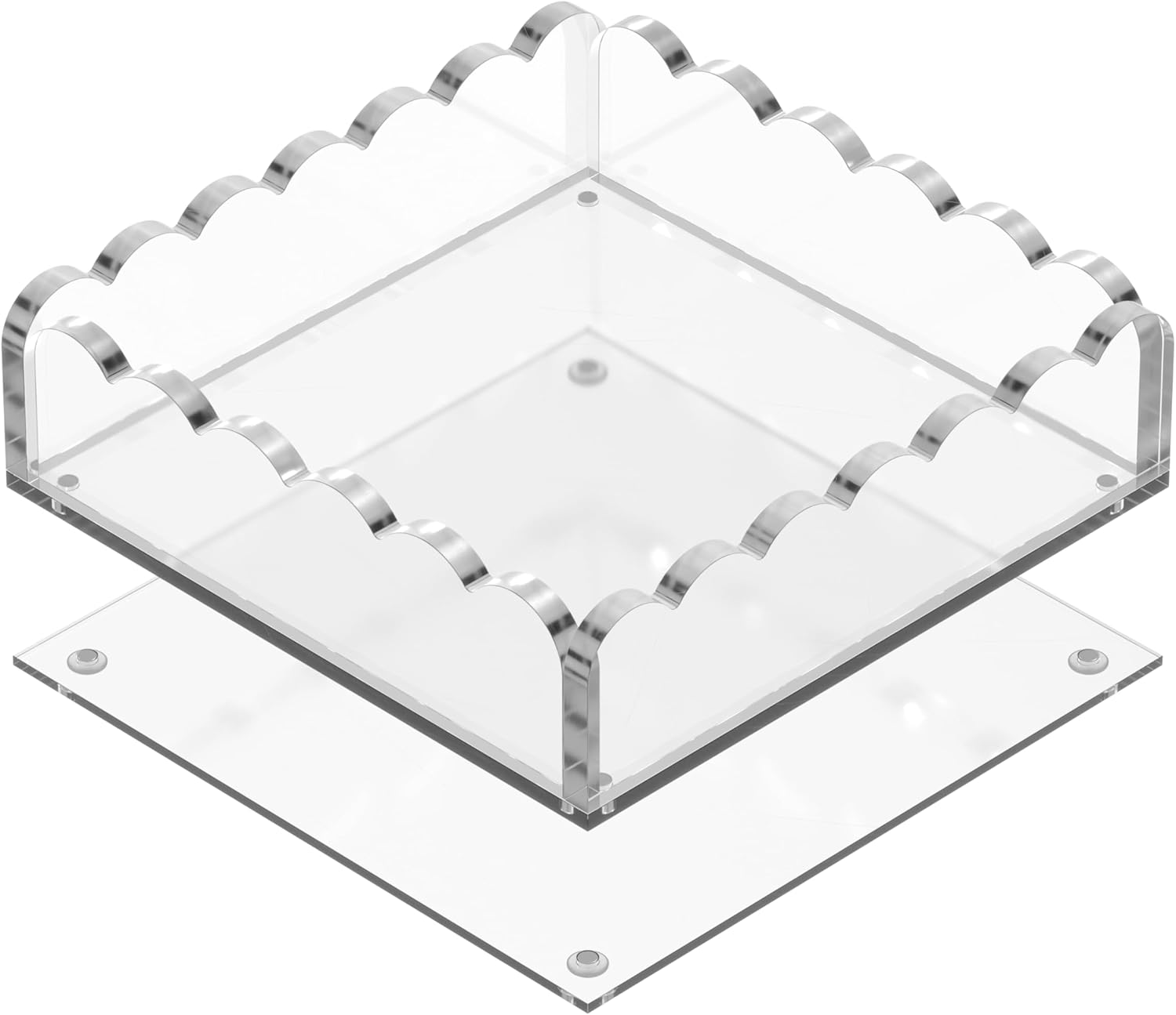 8 x 8 Scalloped Acrylic Tray with Magnetic Mat - Clear Photo Display Jewelry Organizer