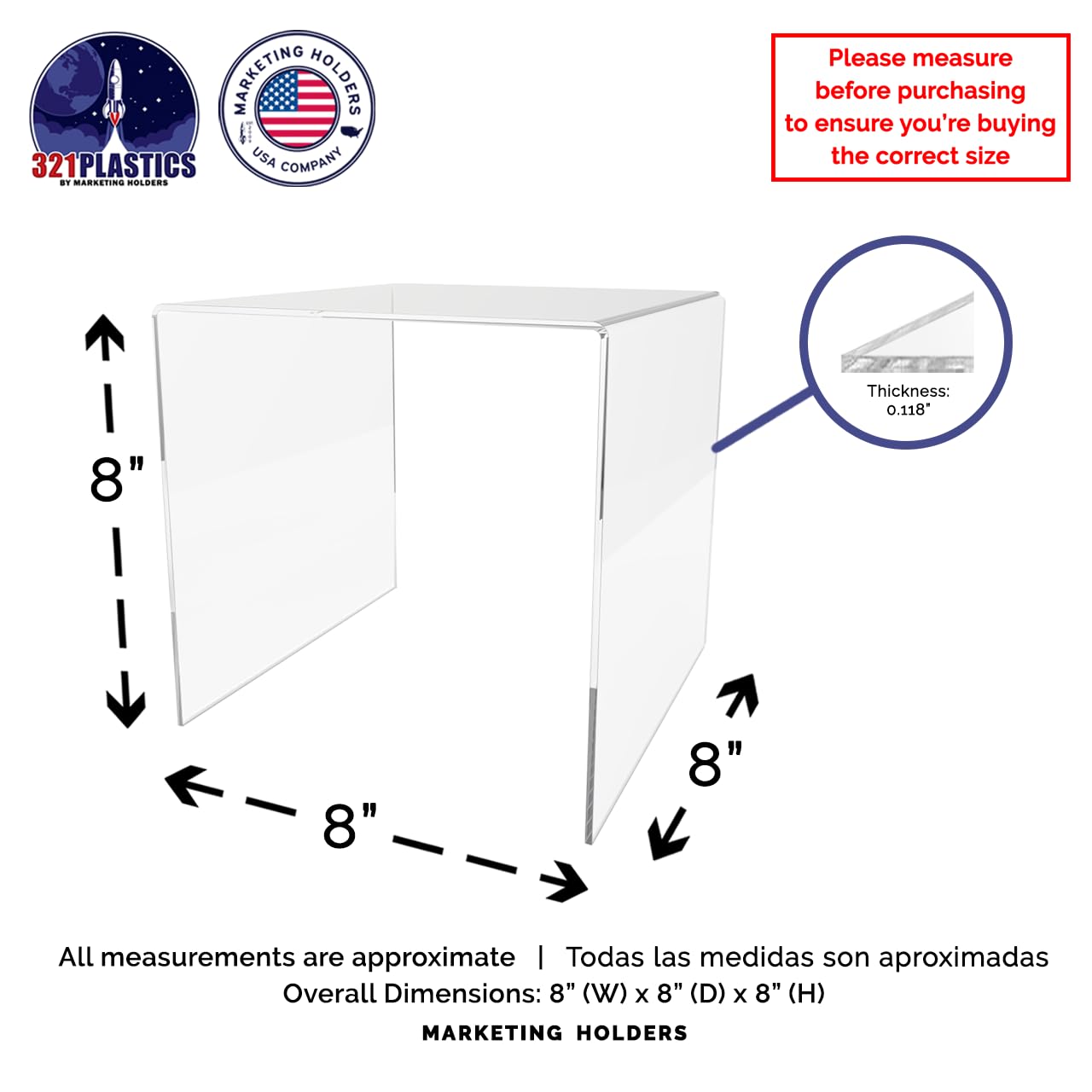 Acrylic Display Riser Stand 8 Inch Clear Square