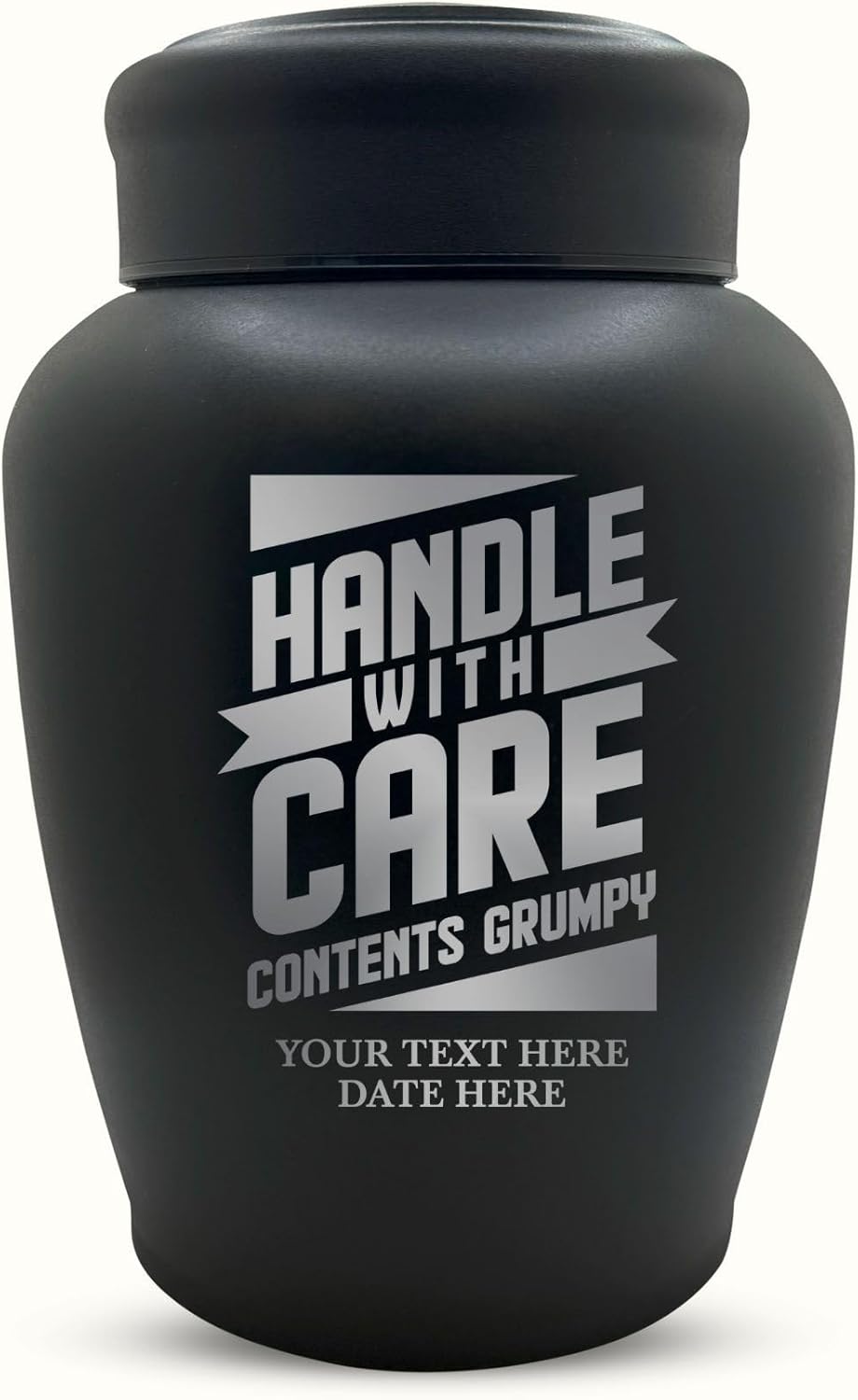 Personalized Human Cremation Urn For Adult Ashes - Engraved Stainless Steel Urn with Funny Handle and Grumpy Design