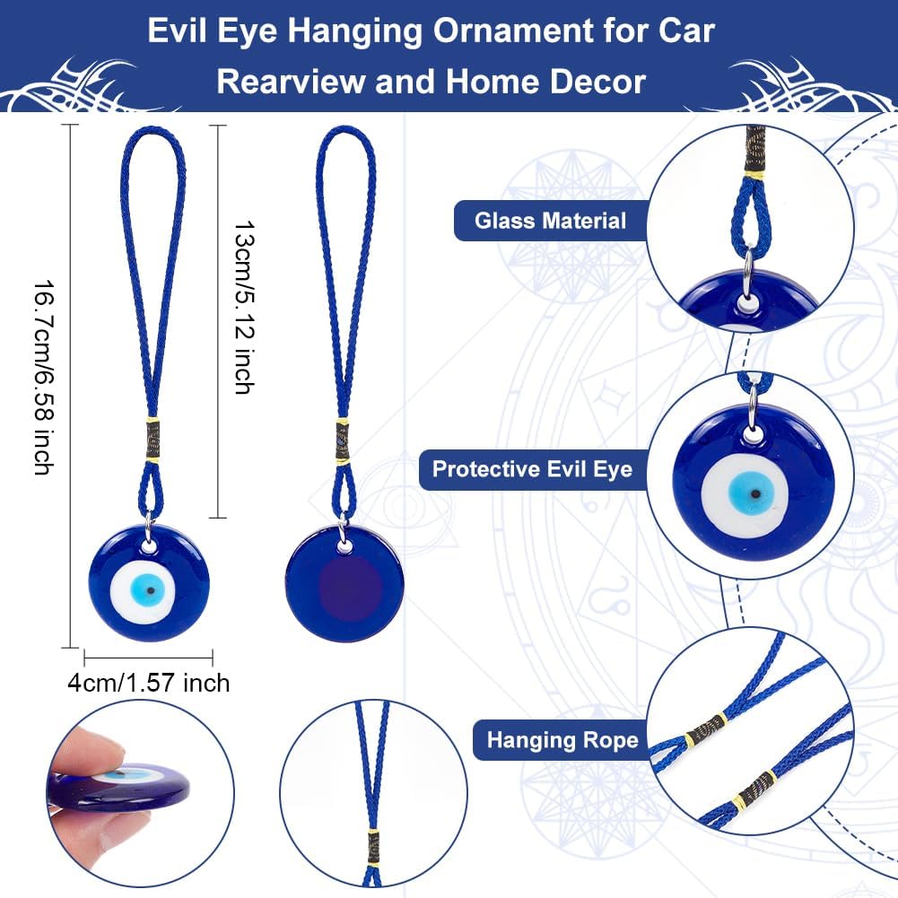 WEBEEDY 4Pcs Blue Evil Eye Glass Hanging Pendant Car Charm