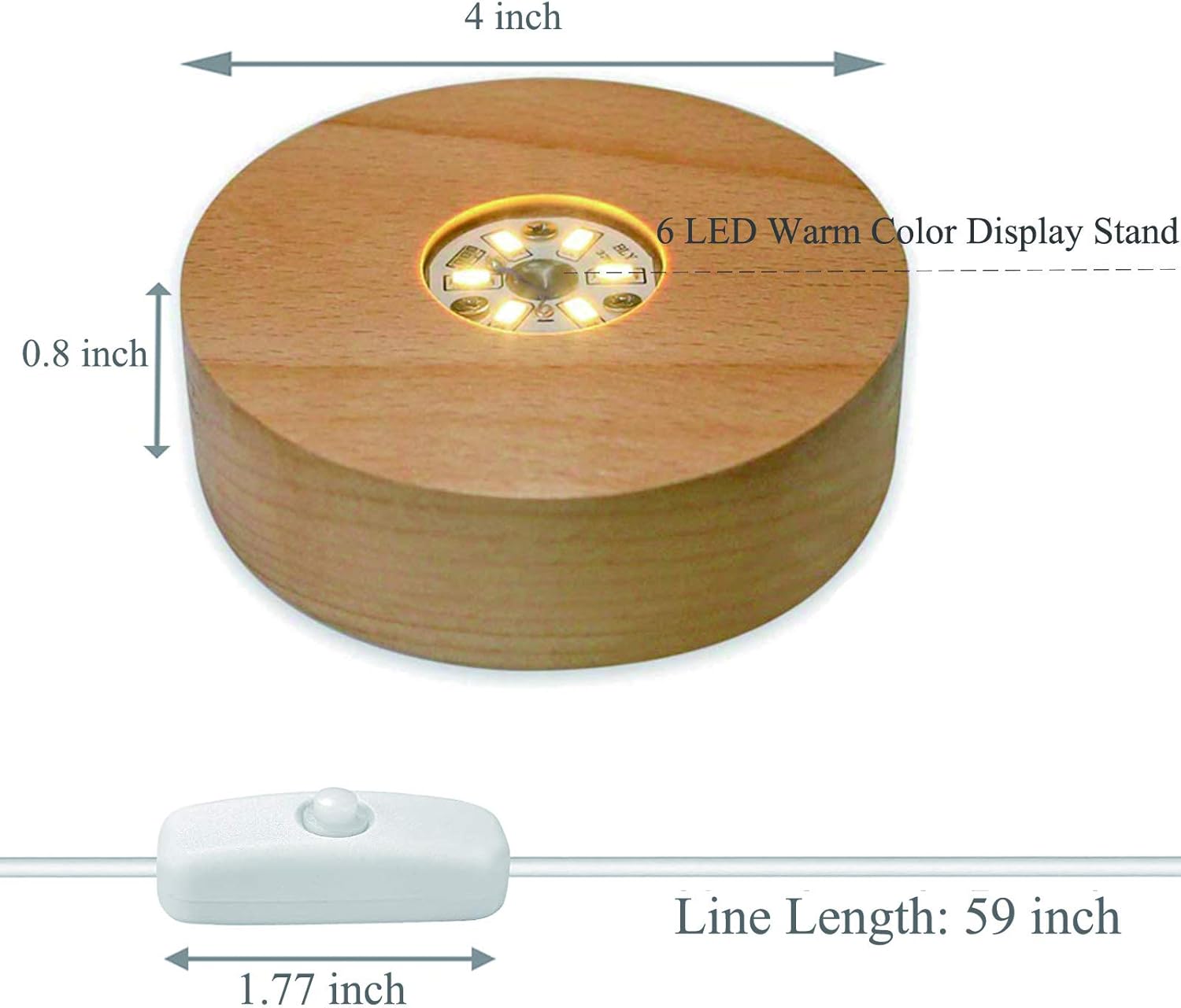 4 LED Wood Display Base for Crystals and Glass Art