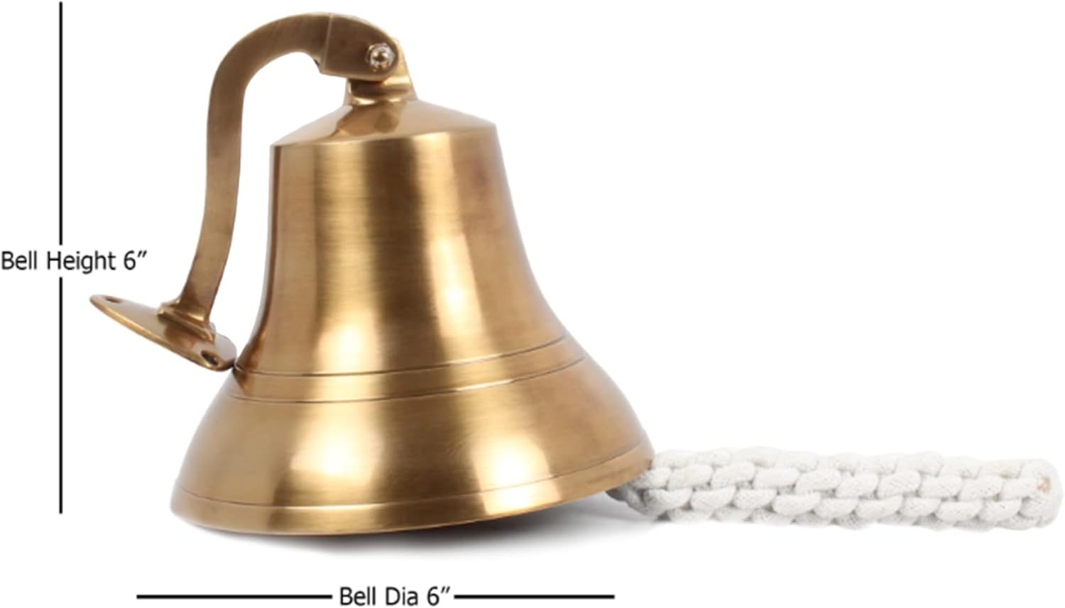 Antique Brass Wall Mounted Nautical Bell - 6 Inch Hanging Bell for Ships and Christmas Decor