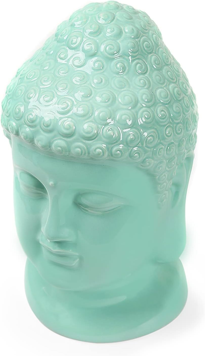 Ceramic Buddha Head Statue Green Religious Home Decor