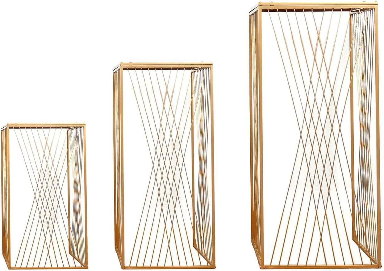 Efavormart Set of 3 Gold Metal Rectangular Pedestal Stands
