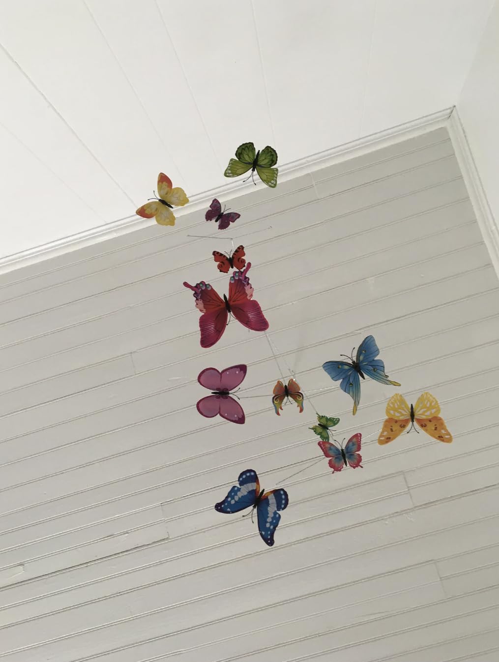 Hanging Butterfly Mobile - 12 Colorful Plastic Butterflies - Kinetic Decor for Baby Room and Home