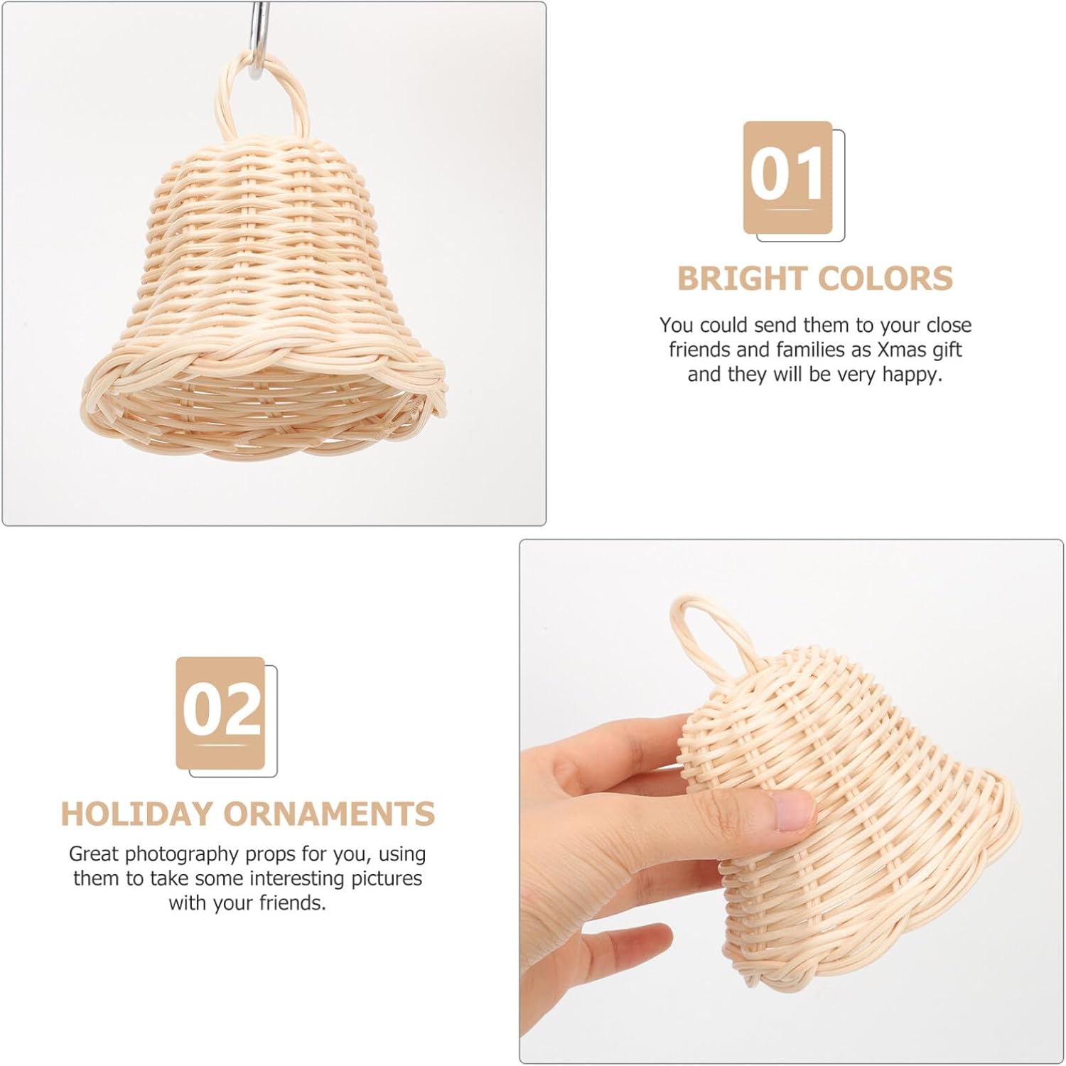 HOMSFOU Rustic Wicker Bell Ornament Christmas Decor