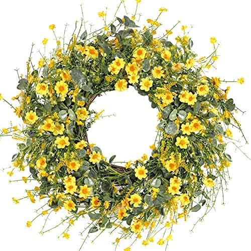 Sggvecsy 24 Inch Yellow Daisy Wreath Decor