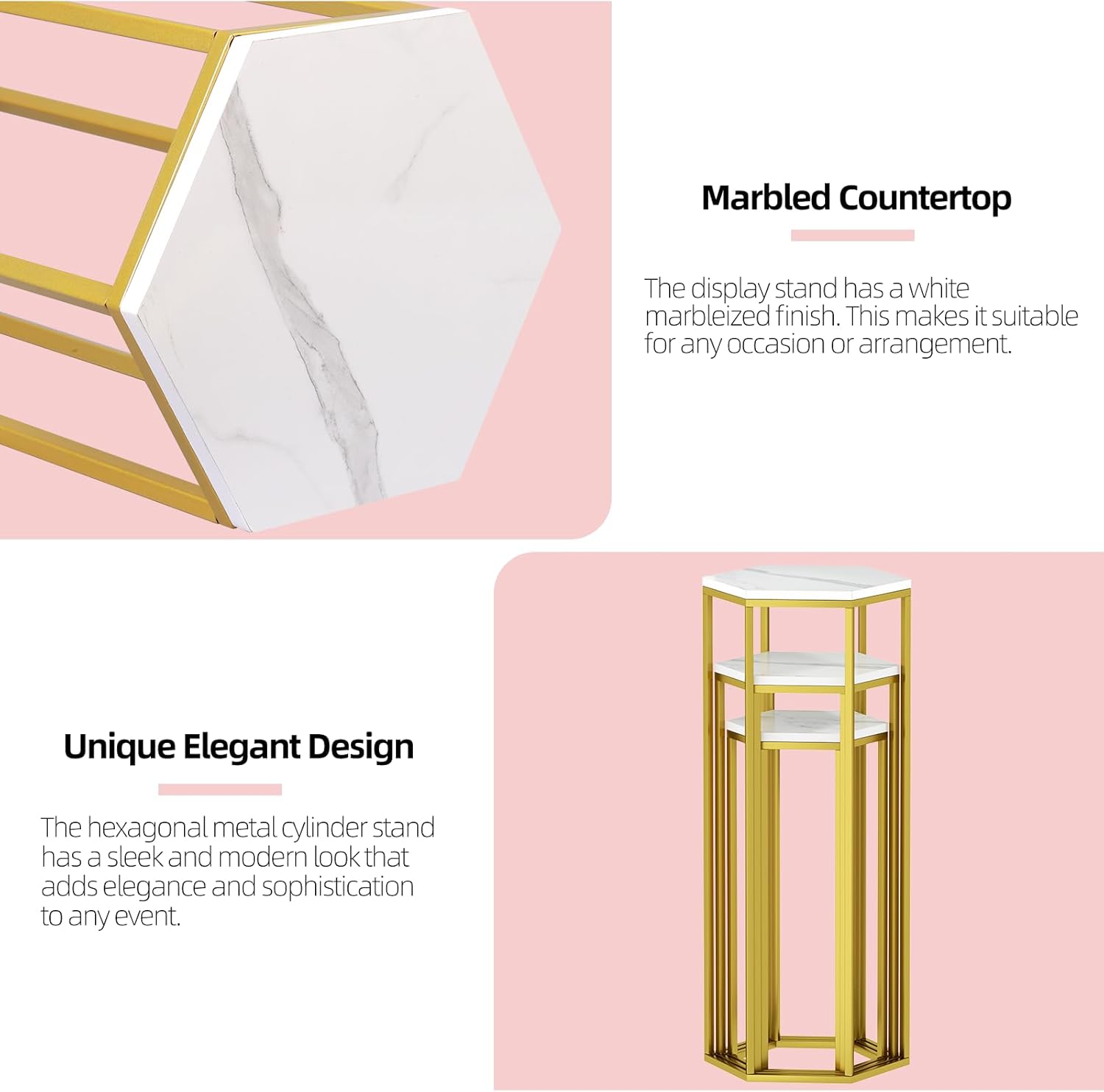 Urban Deco 3PCS Gold Metal Hexagon Pedestal Stand