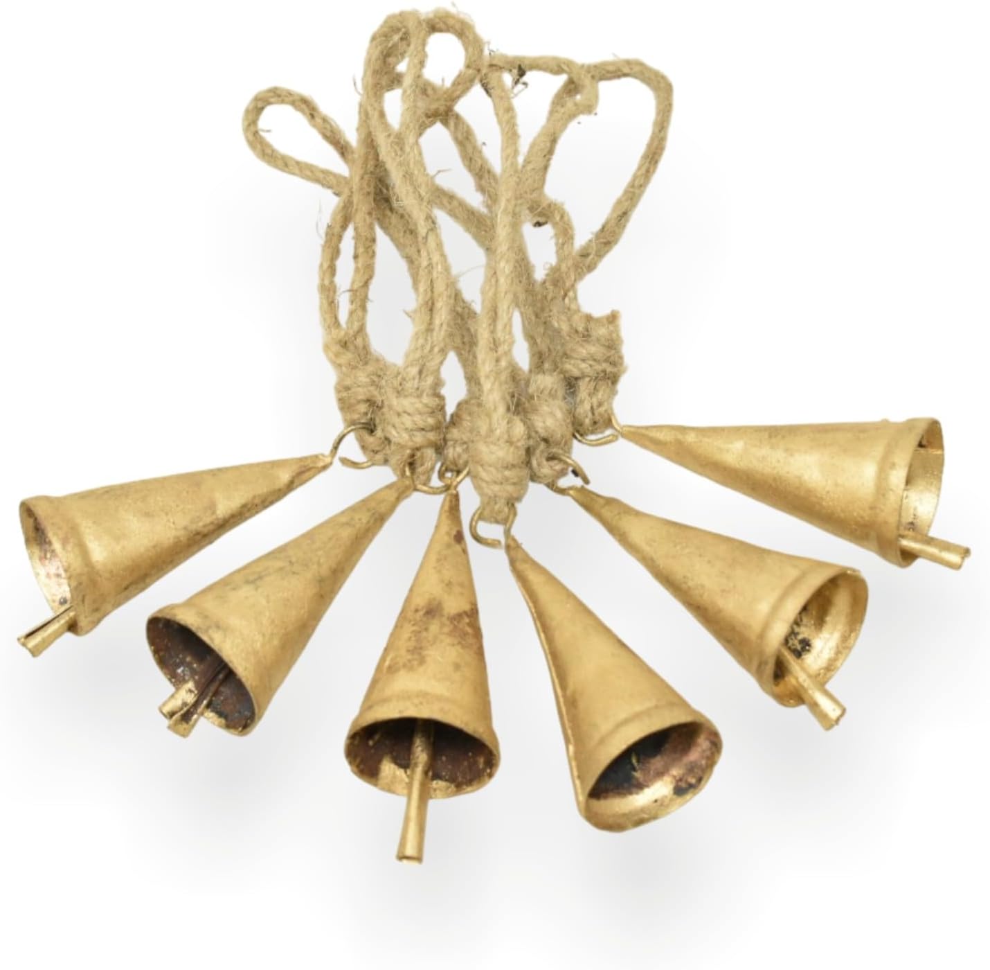 Christmas Bells Set of 6 Rustic Cow Bells with Jute Rope