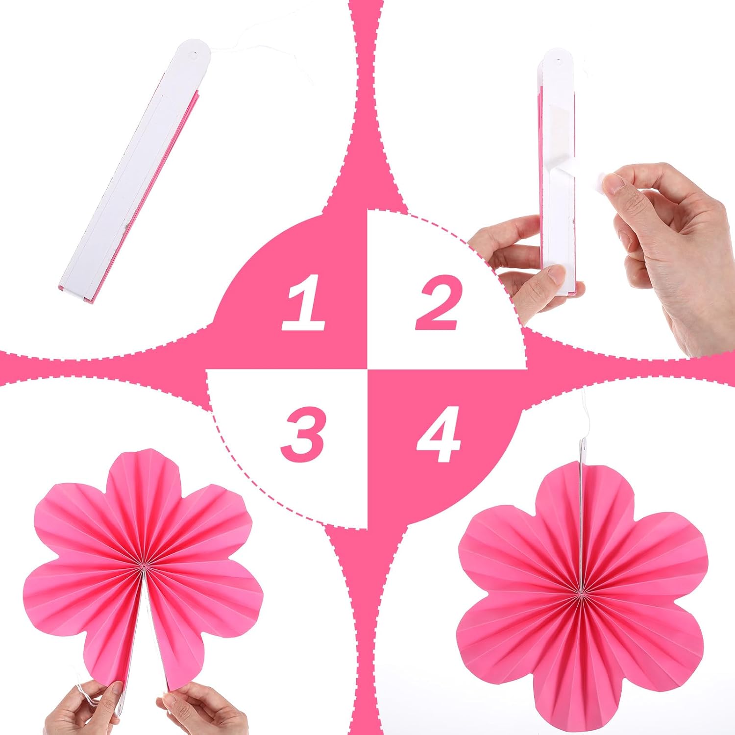 9 Pcs Pink Paper Fans for Party Decor and Wall Hanging