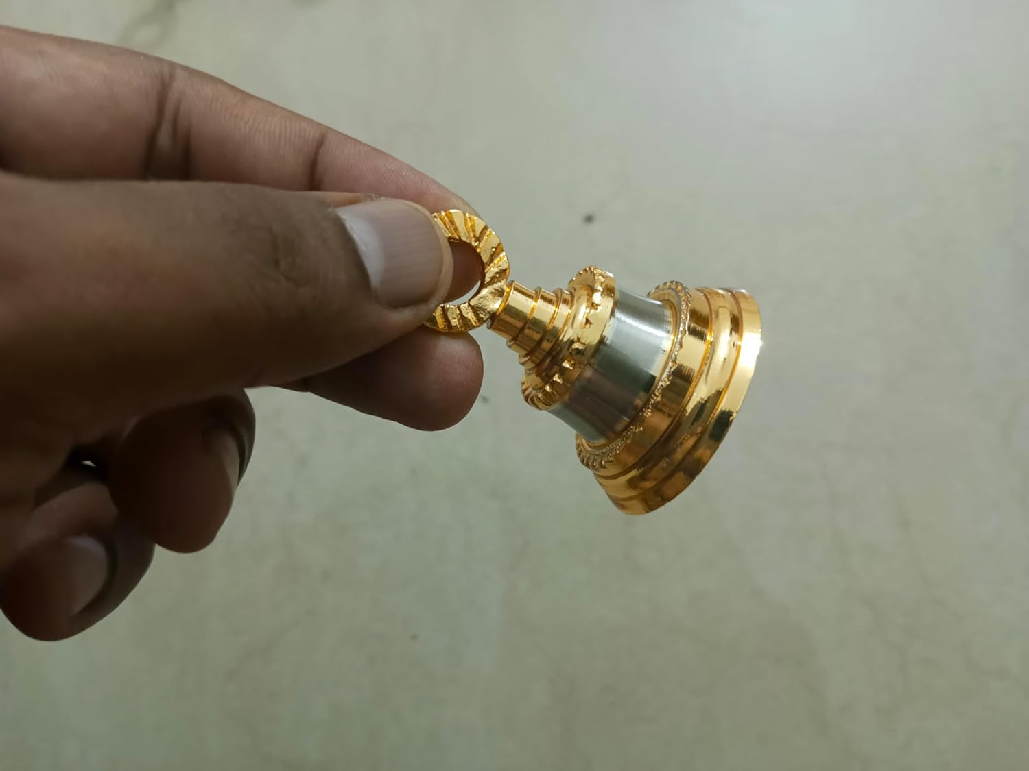 2 Height Golden-Silver Indian Brass Bells for Home Decoration