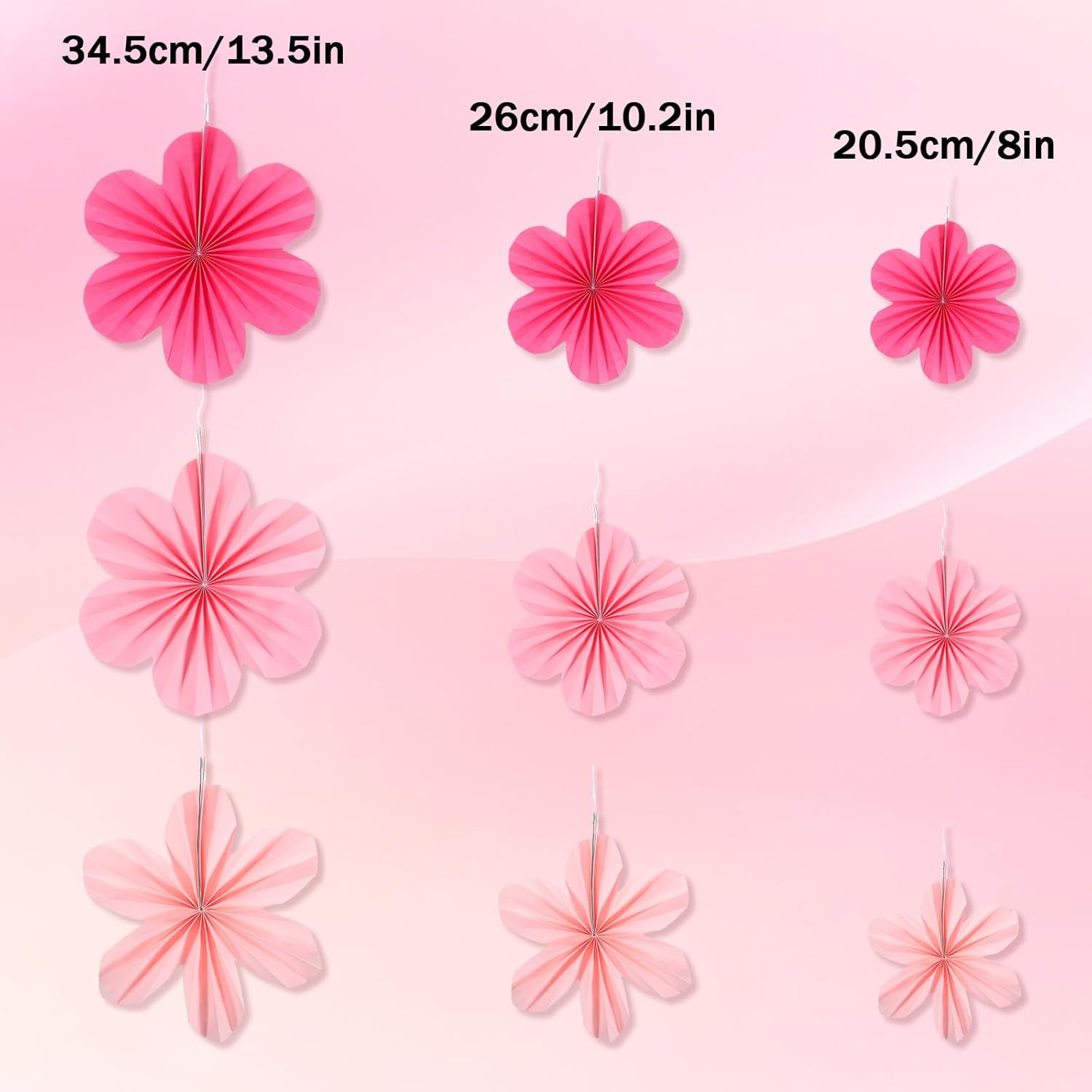 9 Pcs Pink Paper Fans for Party Decor and Wall Hanging