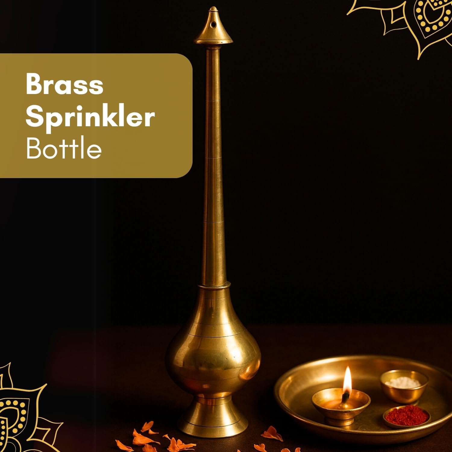 Vedic Charya Brass Sprinkler Bottle - 11 Inch Pooja Use