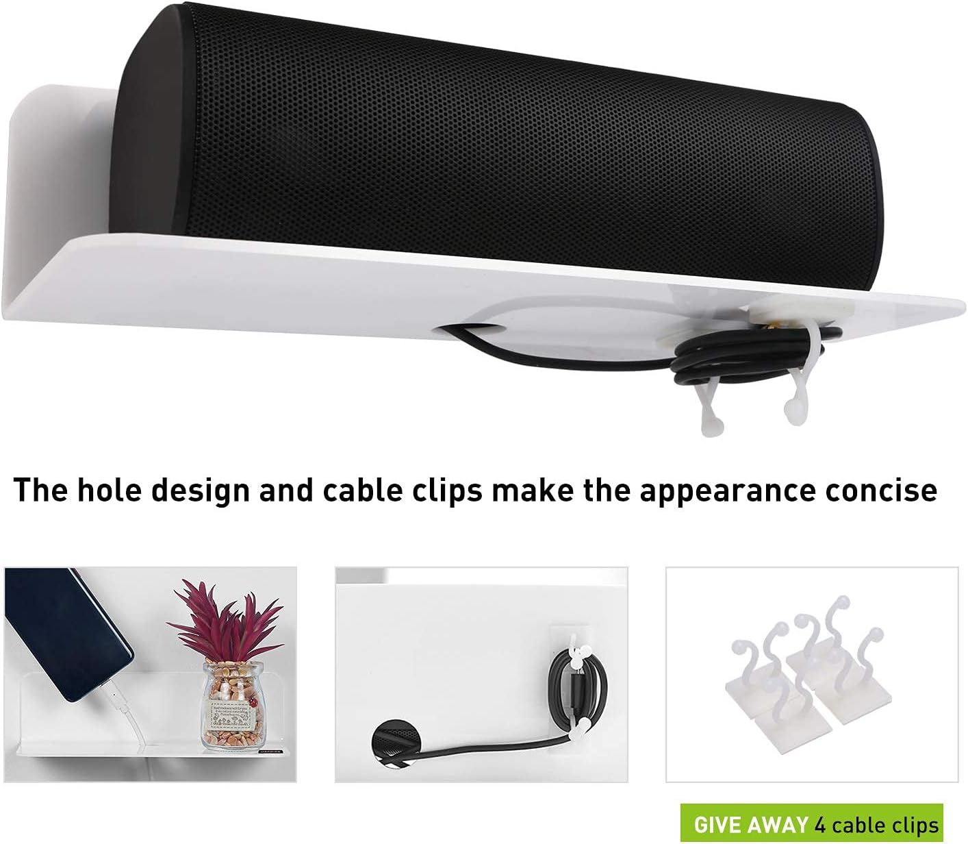 OAPRIRE White Floating Shelves Set of 2 - Wall Mount with Cable Clips