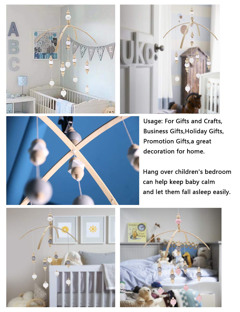 AONTUS Wooden Hexagon Baby Mobile - Gray 118 x 192 In