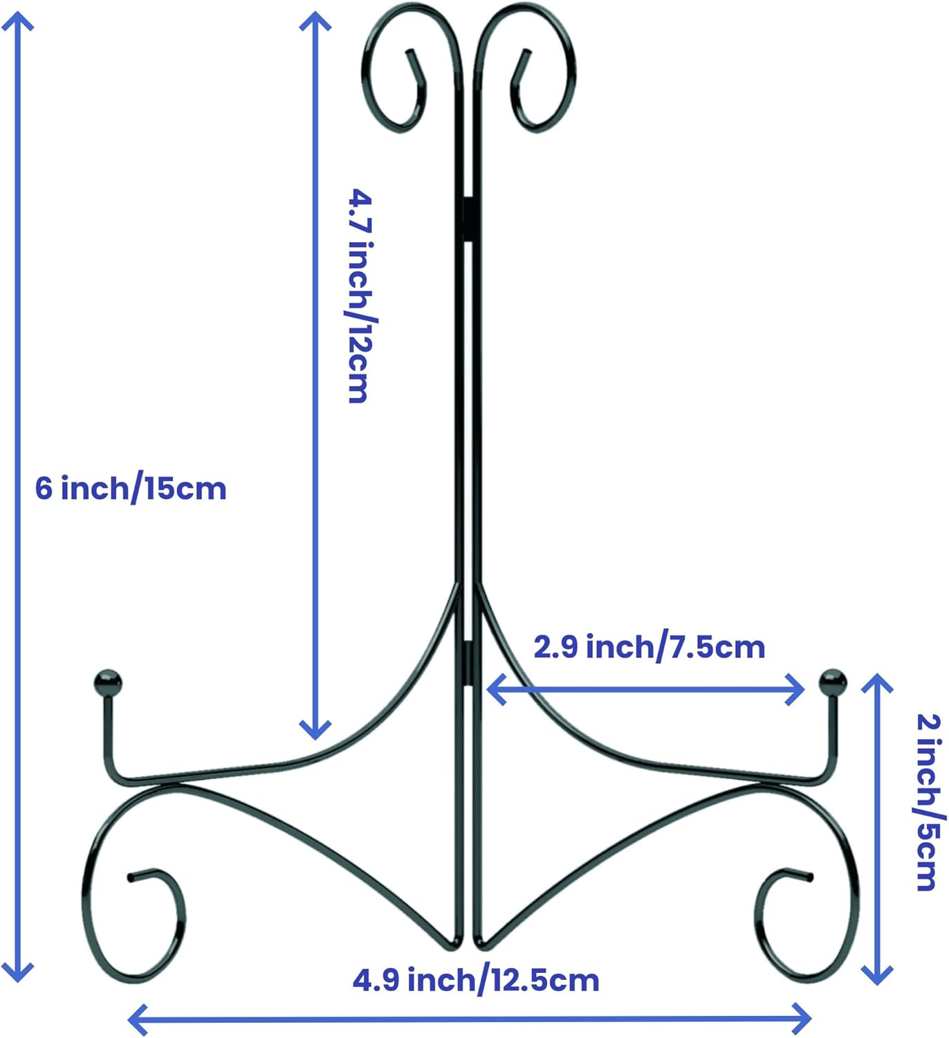 6 Inch Black Plate Stand with Hinged Folding Design