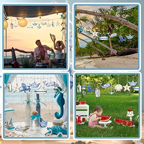 Maitys 36 Pcs Ocean Decor Wooden Hanging Ornaments