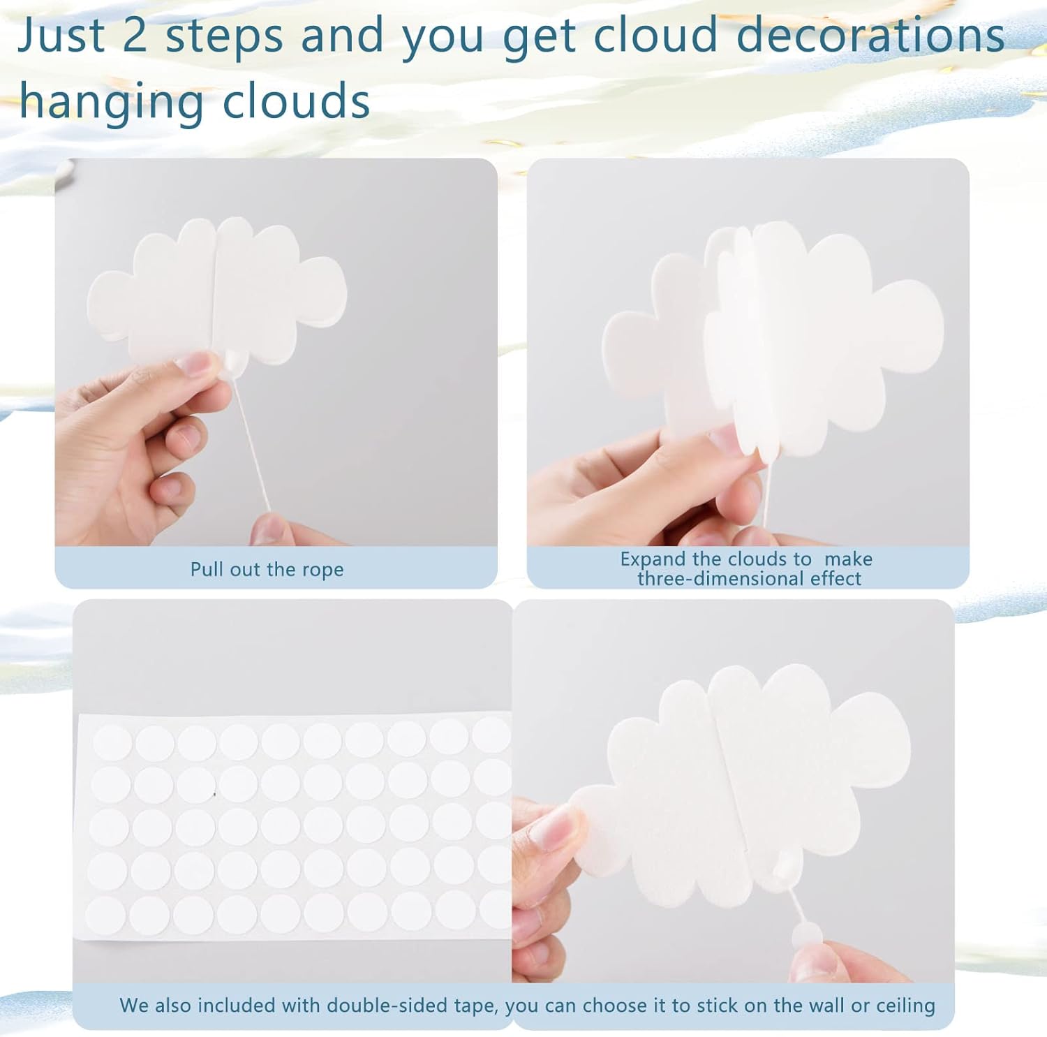 16 Pcs 3D Hanging Cloud Decorations for Ceiling and Wall
