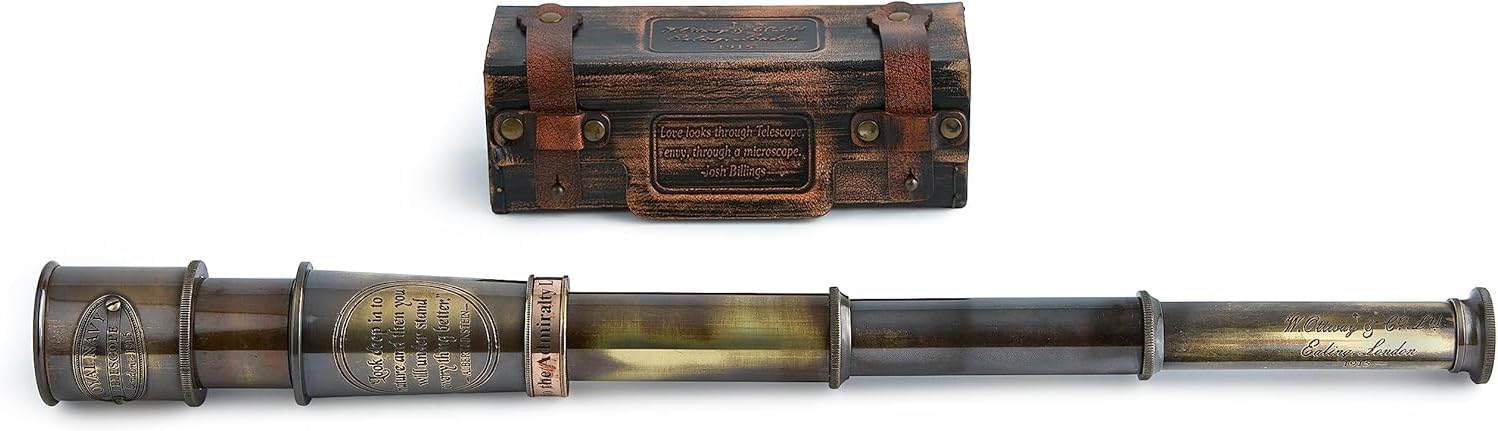 Vintage Brass Spyglass Telescope in Leather Box