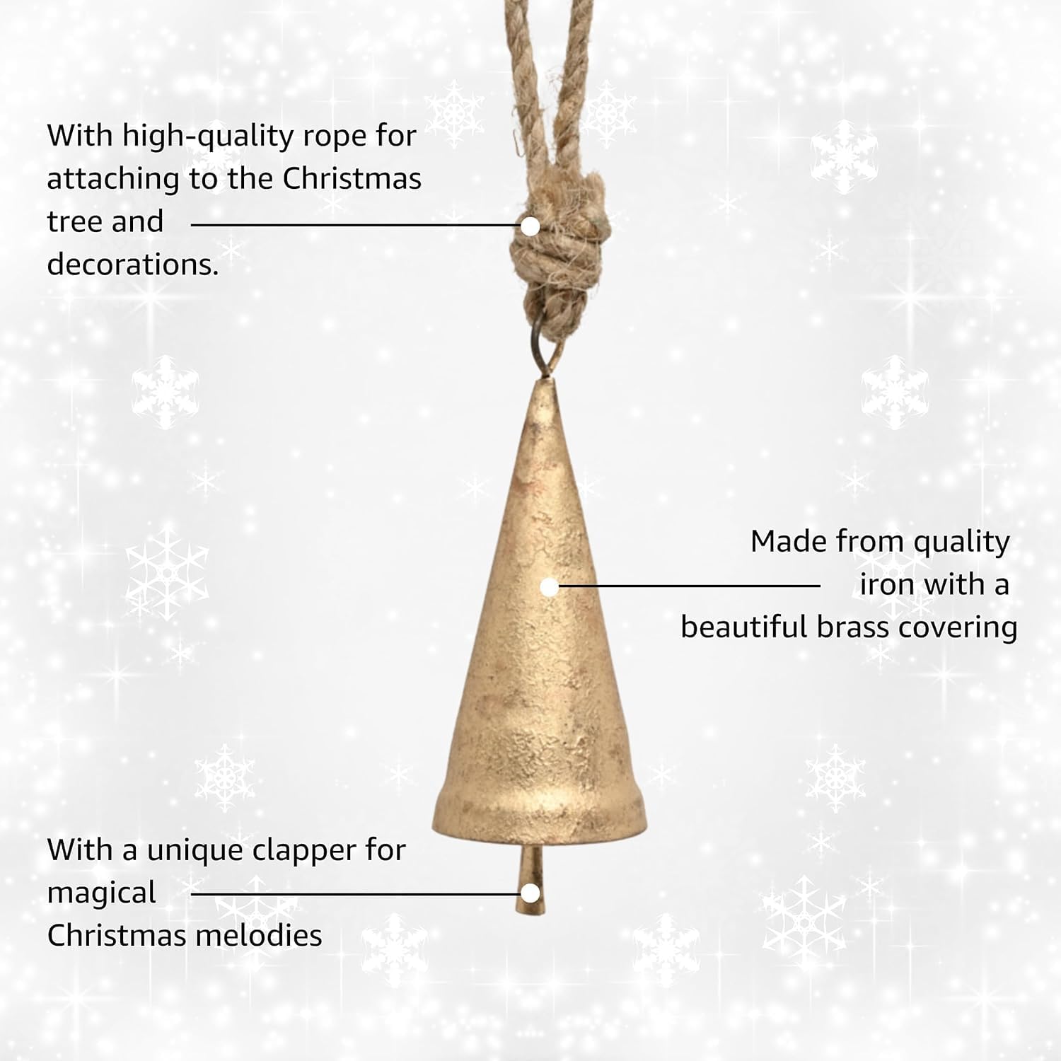 Christmas Bells Set of 6 Rustic Cow Bells with Jute Rope