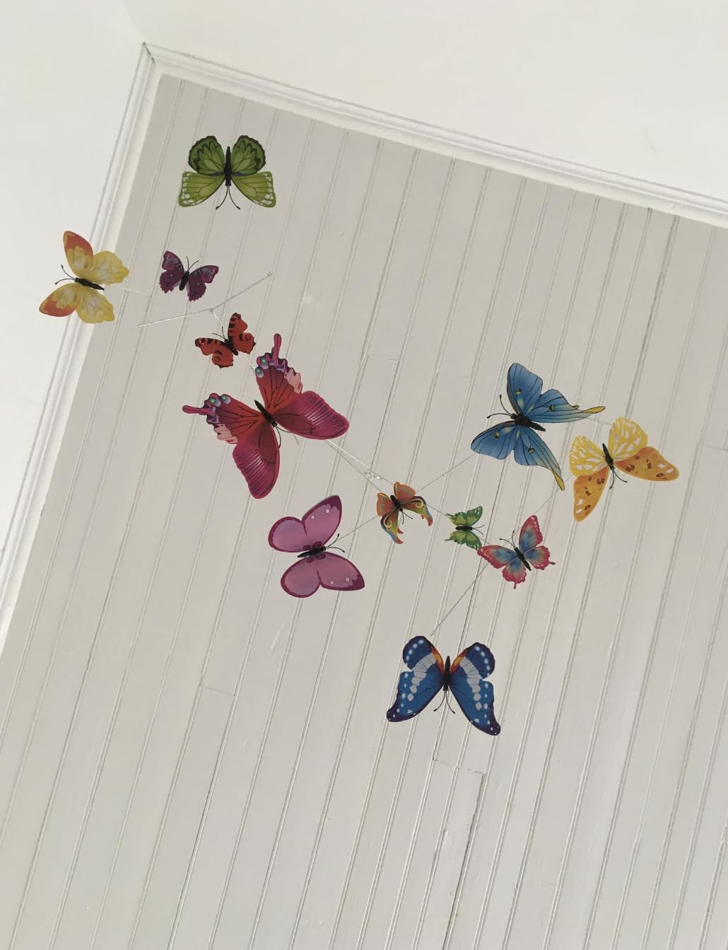 Hanging Butterfly Mobile - 12 Colorful Plastic Butterflies - Kinetic Decor for Baby Room and Home