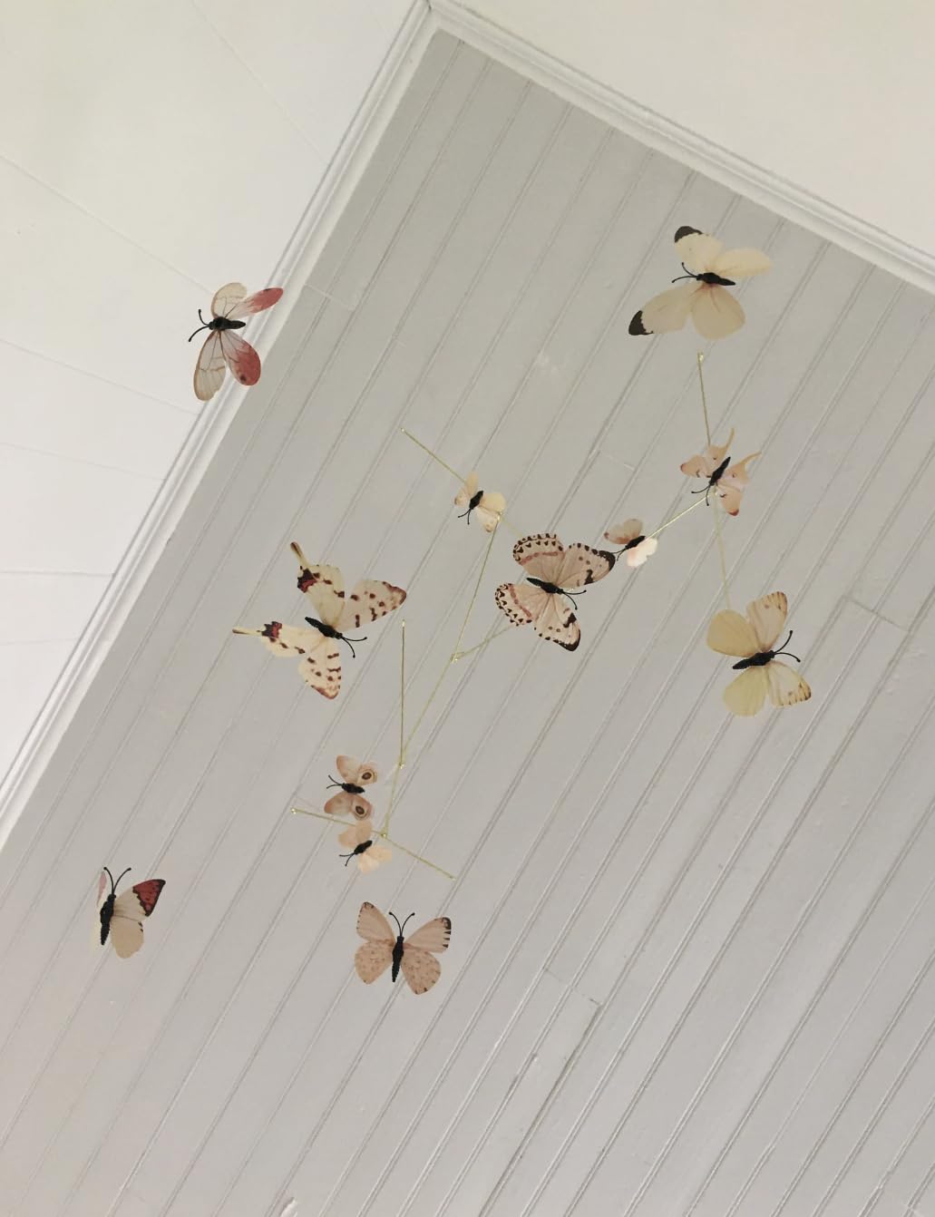 Butterfly Hanging Mobile for Room Decor 12 Floating Butterflies in Neutral Tones