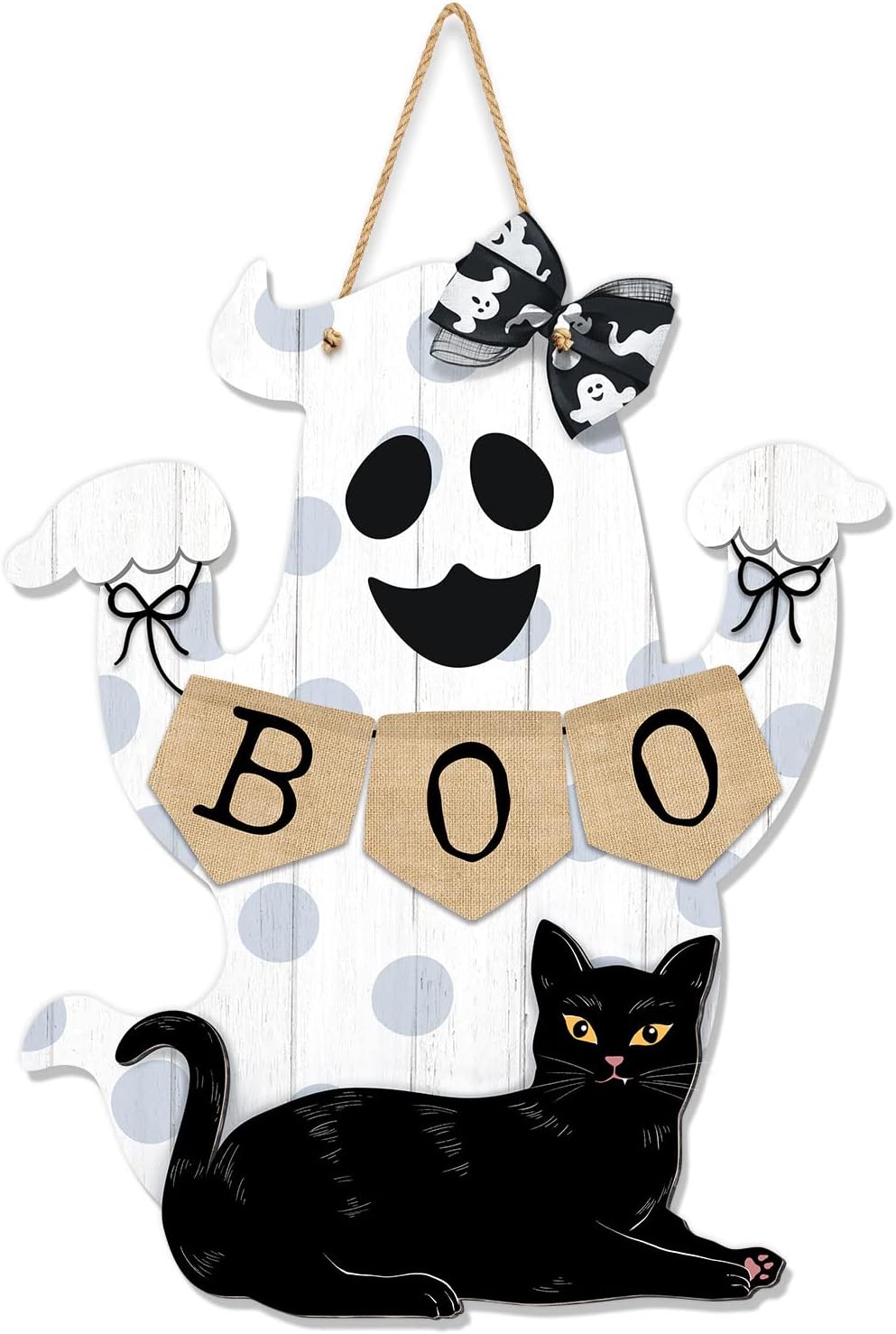 Halloween Boo Decorations Ghost Door Sign Wooden Wreath Outdoor Indoor
