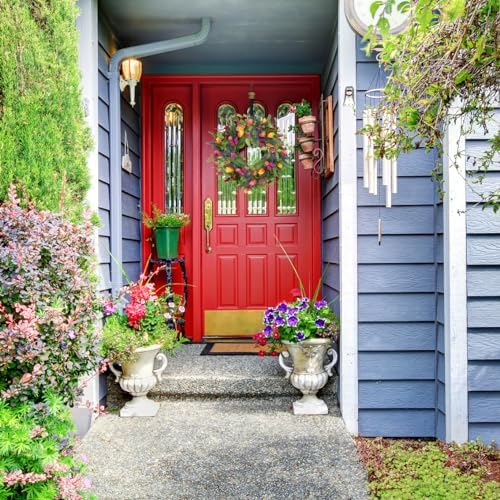 22 Inch Spring Summer Tulip Wreath with Purple Tassels and Ferns for Front Door and Wall Decor