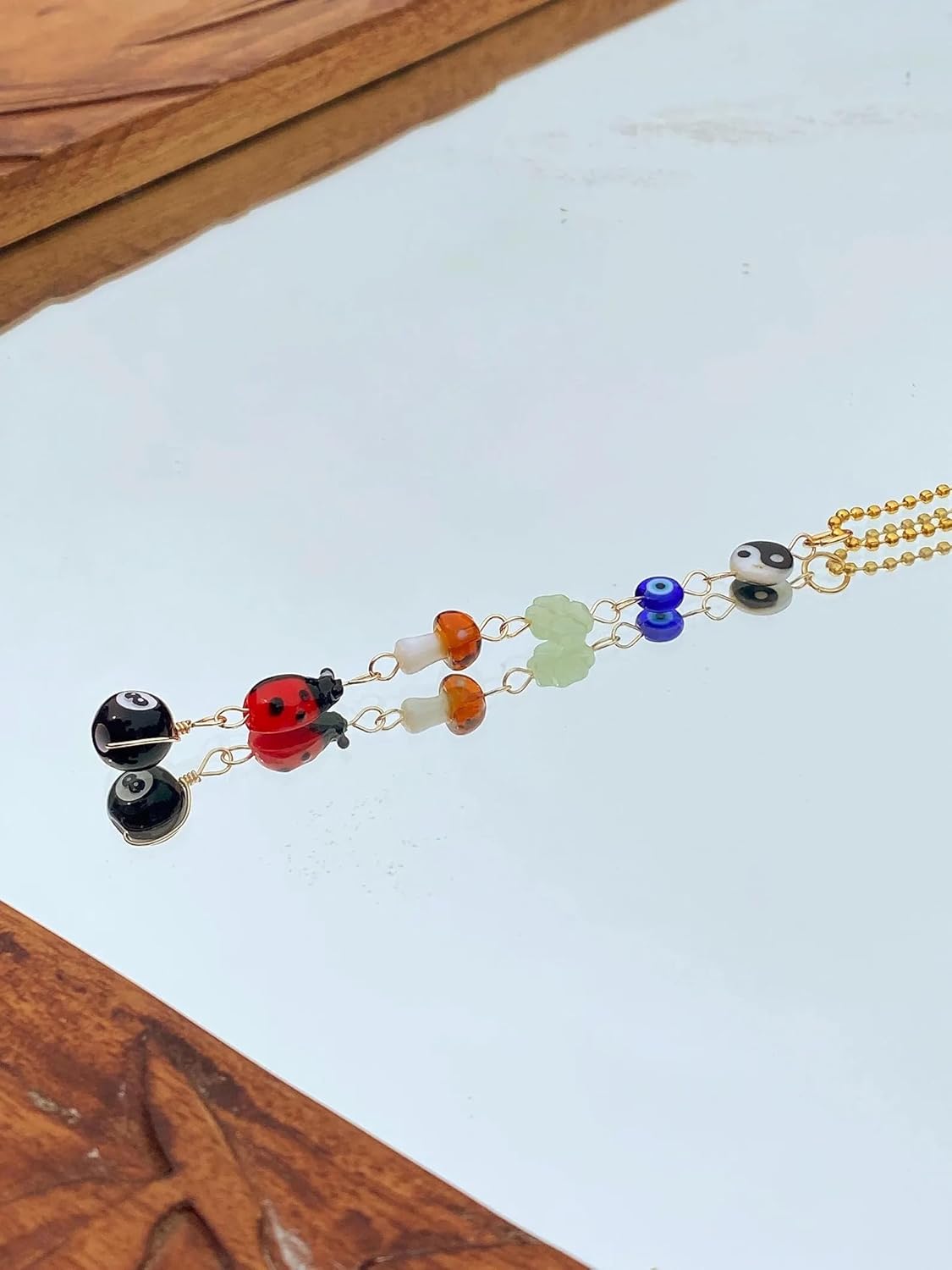 Agromusk Evil Eye Car Hanging Charm with Ladybug and Four-Leaf Clover