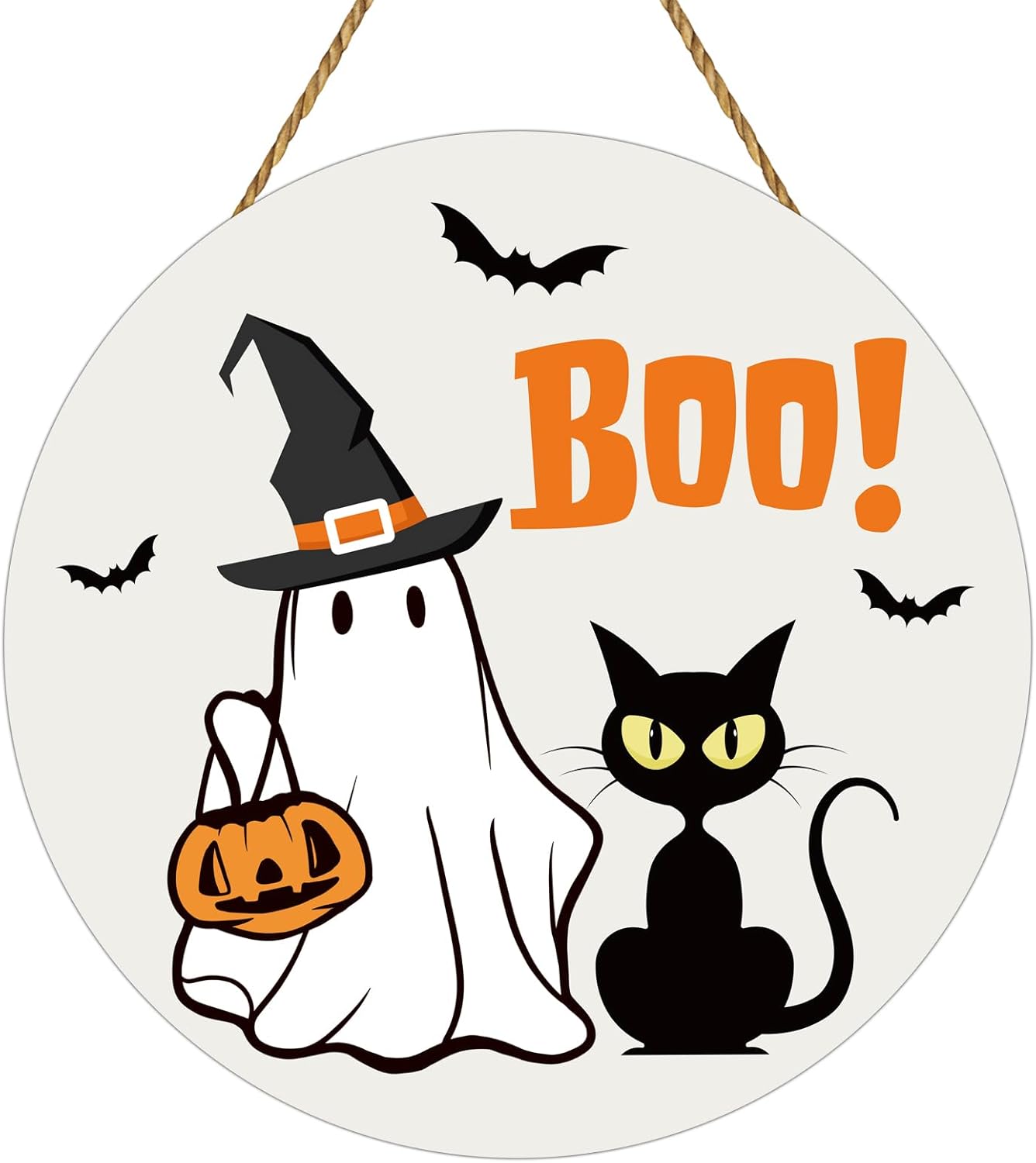 Halloween Door Wreath Cute Ghost Black Cat Front Door Decor