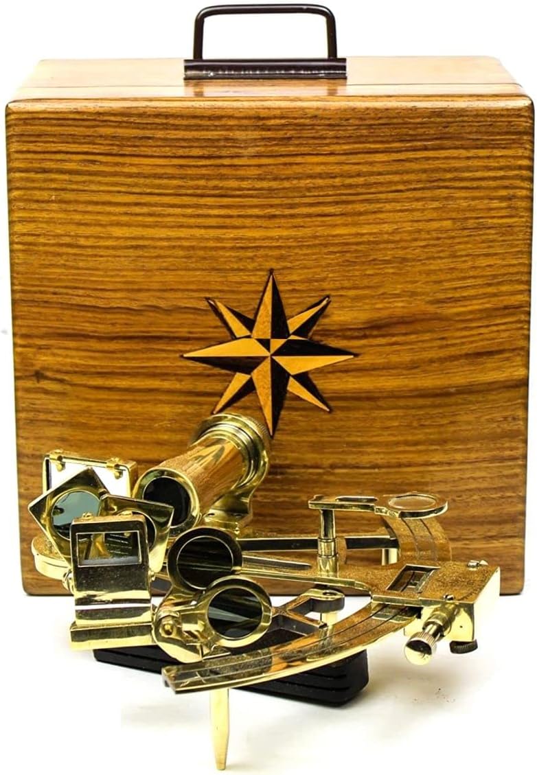 Nagina International 7 Inch Brass Sextant with Rosewood Case Nautical Decor Educational Gift