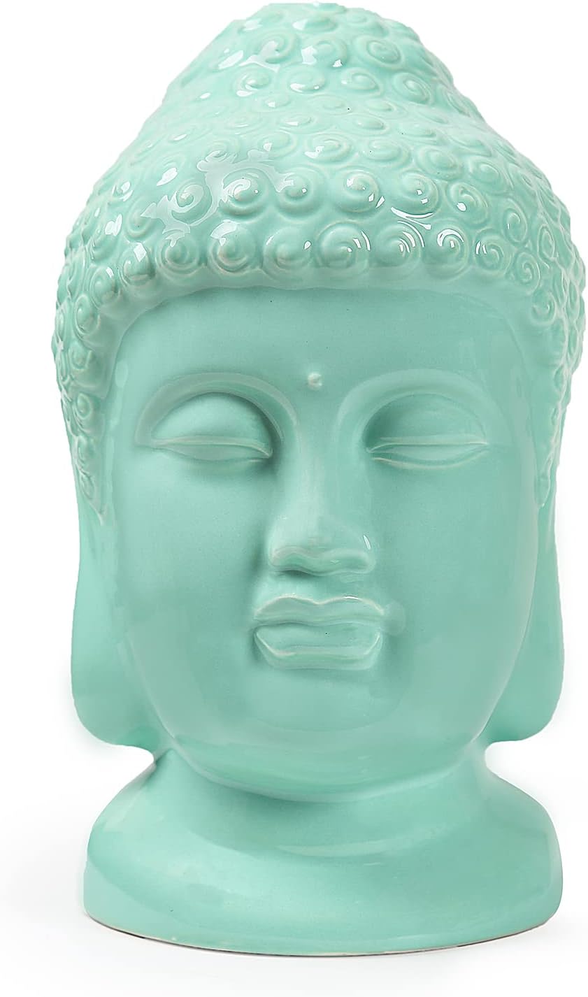 Ceramic Buddha Head Statue Green Religious Home Decor