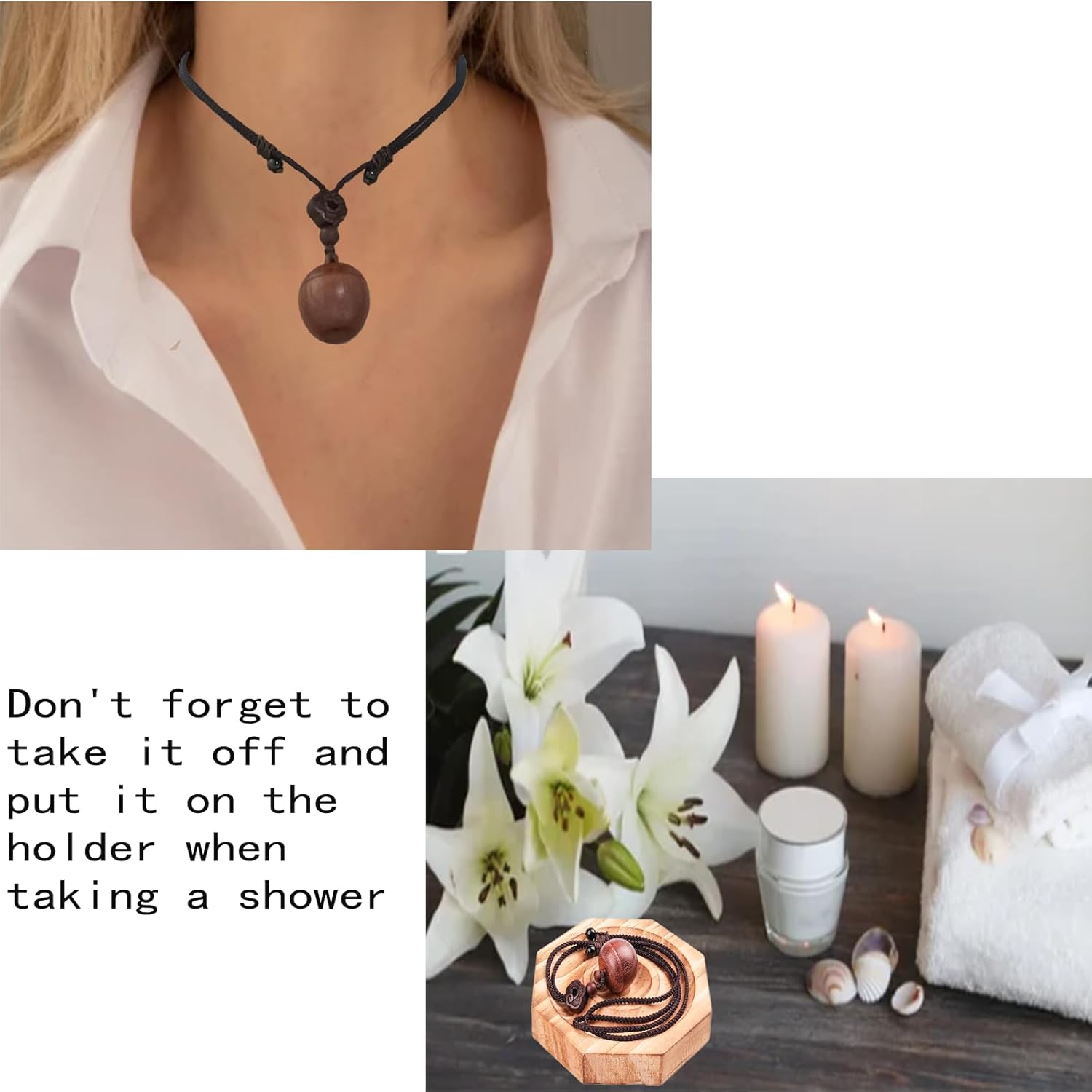 Small Wooden Ashes Pendant - Memorial Necklace for Men Women