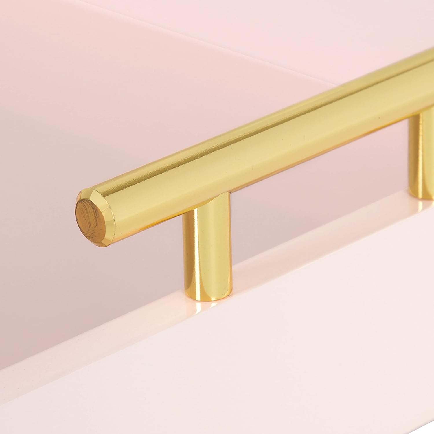 Kate and Laurel Lipton Decorative Tray with Polished Gold Handles Soft Pink