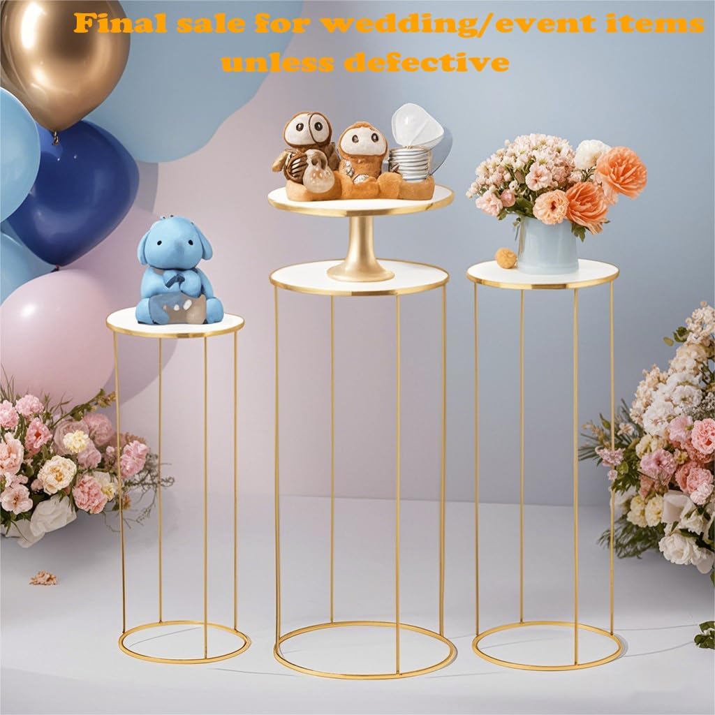 Stunning 3pcs Metal Cylinder Pedestal Stand - Gold