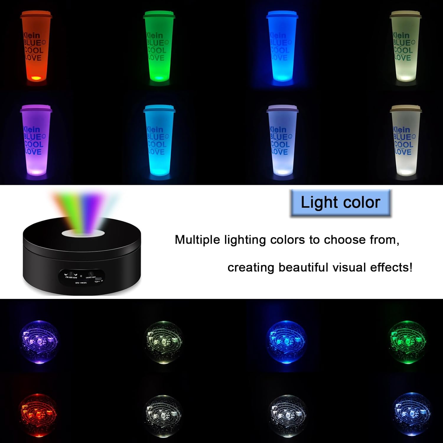 YVV LED Rotating Display Stand with Colorful Lights