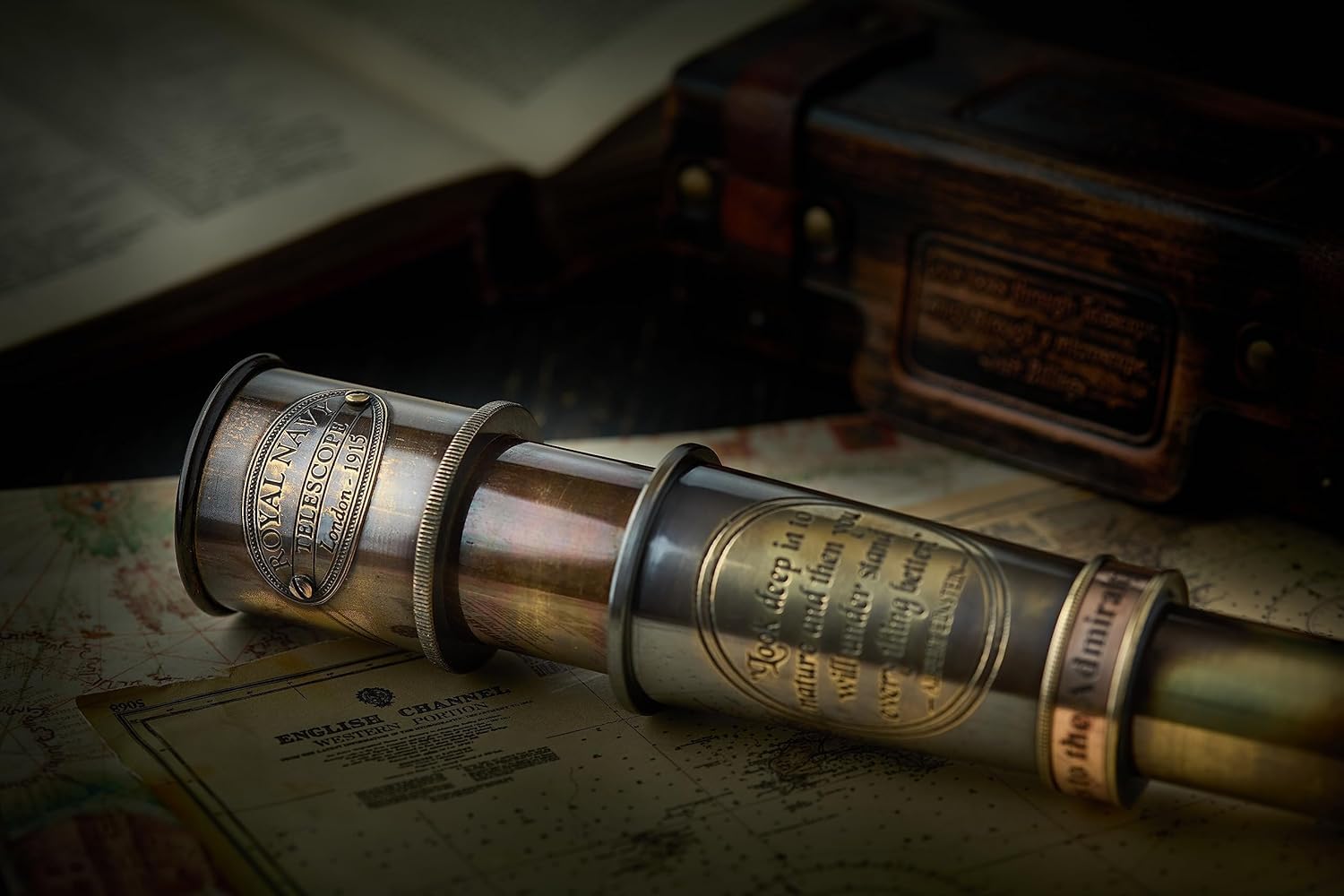 Vintage Brass Spyglass Telescope in Leather Box
