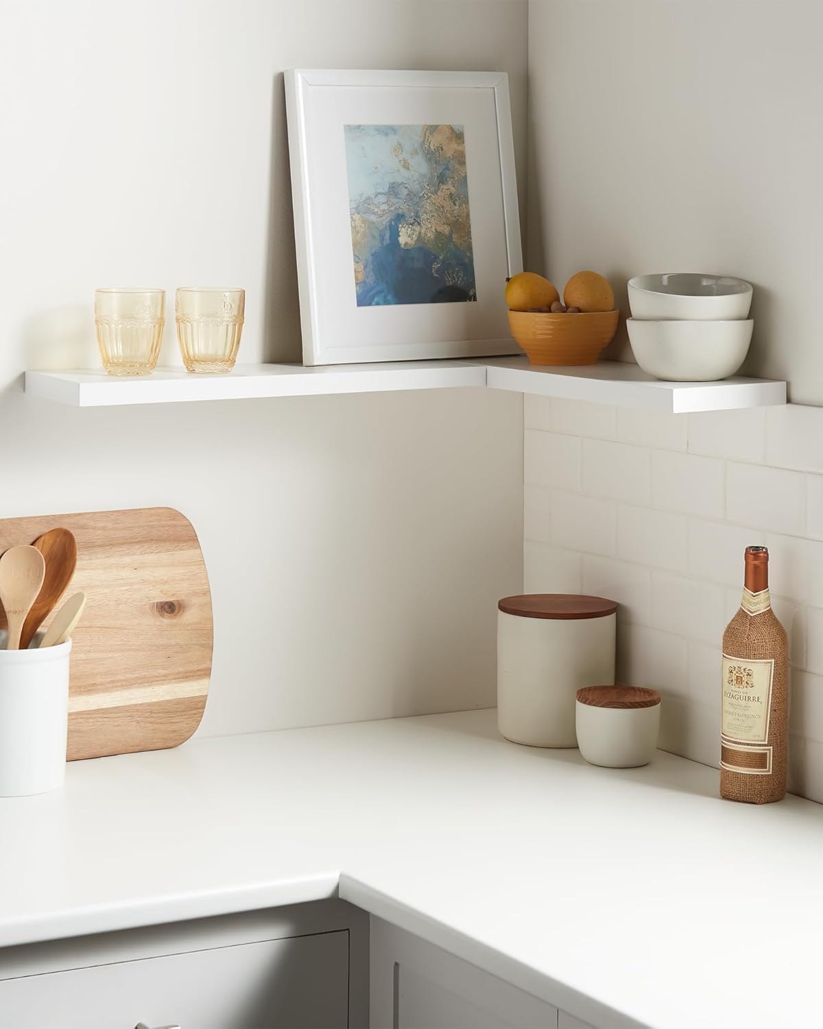 BAYKA Floating Shelves Set of 2 Rustic White Wood Wall Shelves for Home Use