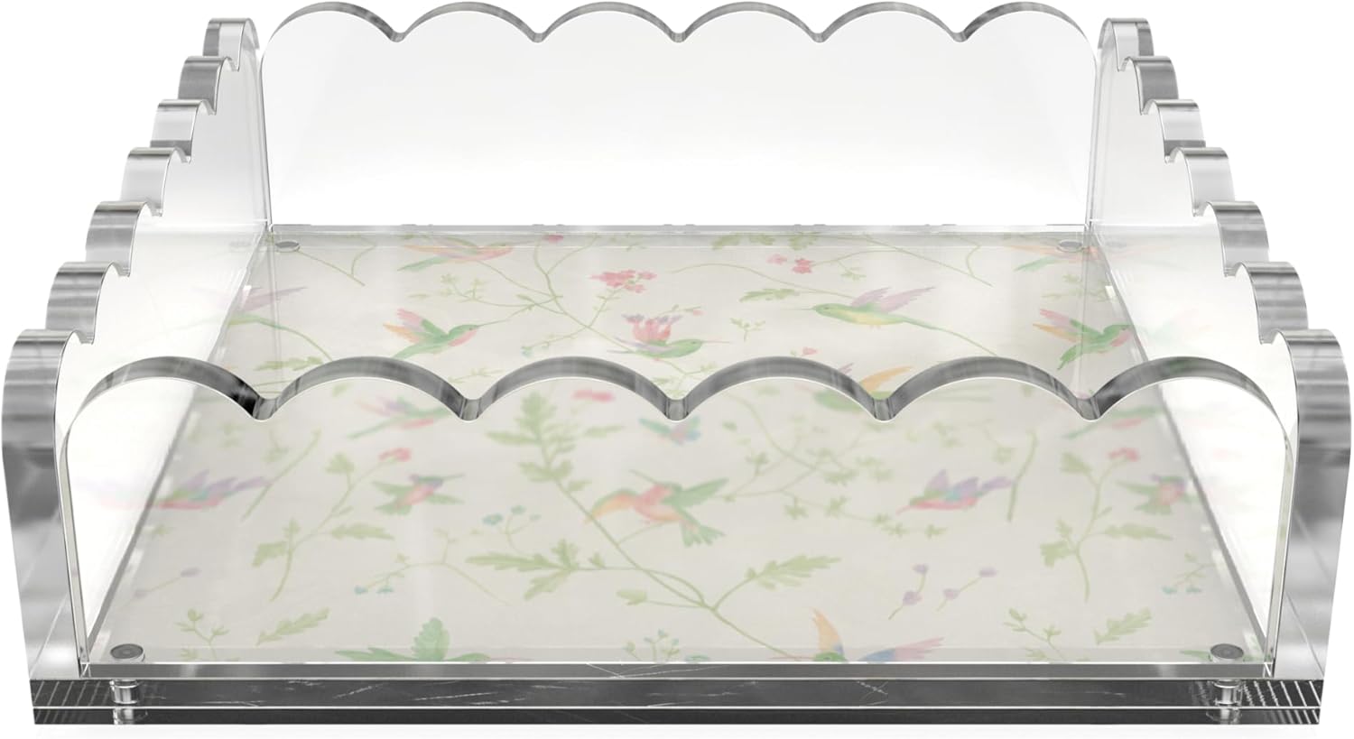 8 x 8 Scalloped Acrylic Tray with Magnetic Mat - Clear Photo Display Jewelry Organizer