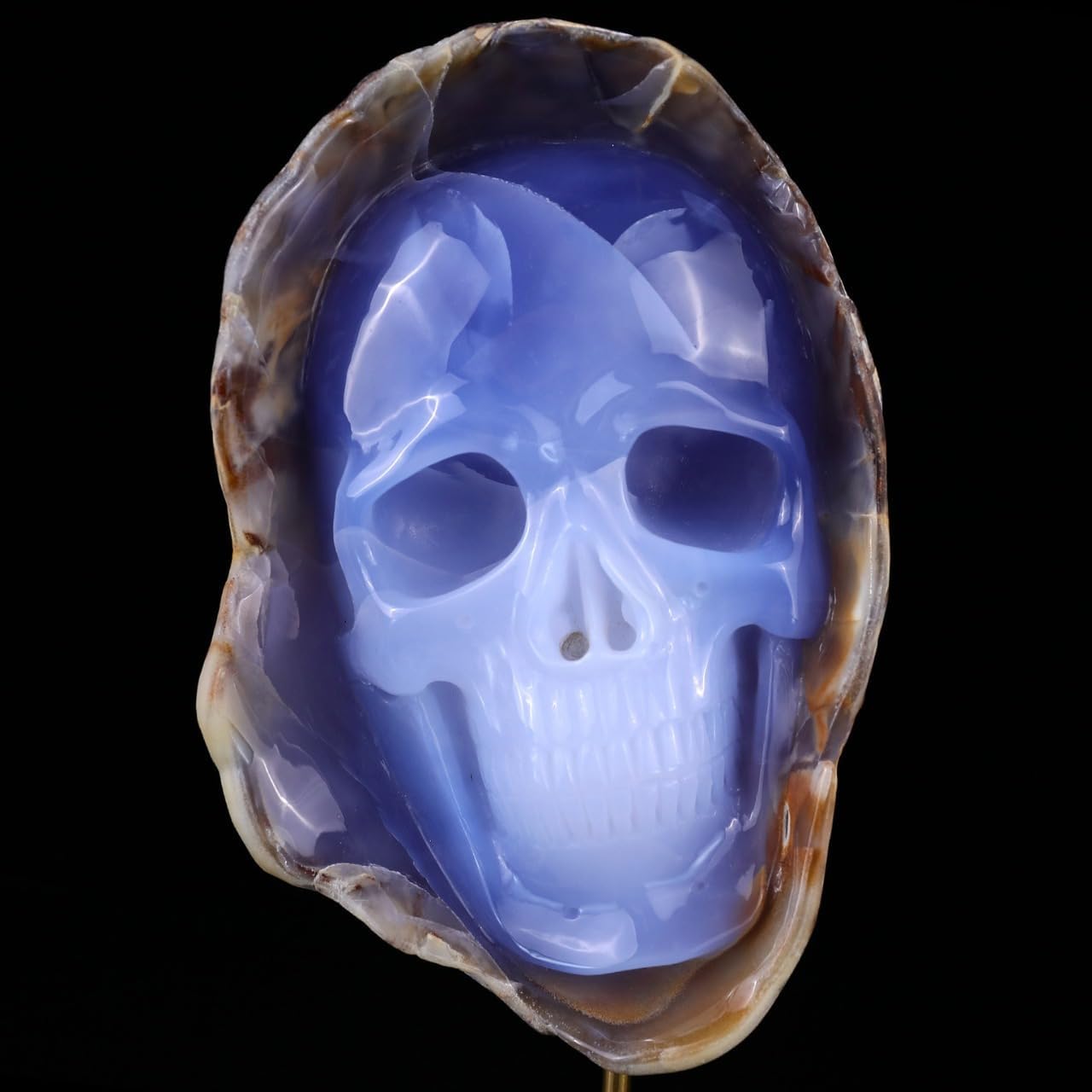 Crystal Skull Head Sculpture - Natural Blue Chalcedony Decor