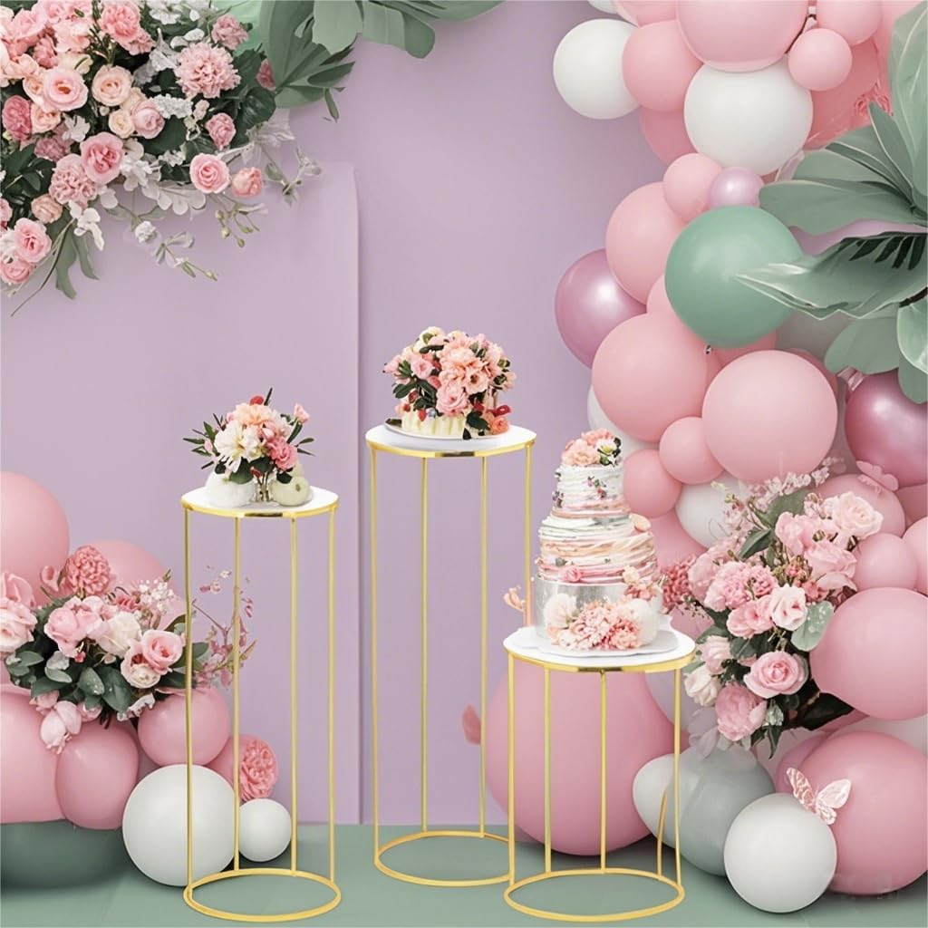 Stunning 3pcs Metal Cylinder Pedestal Stand - Gold