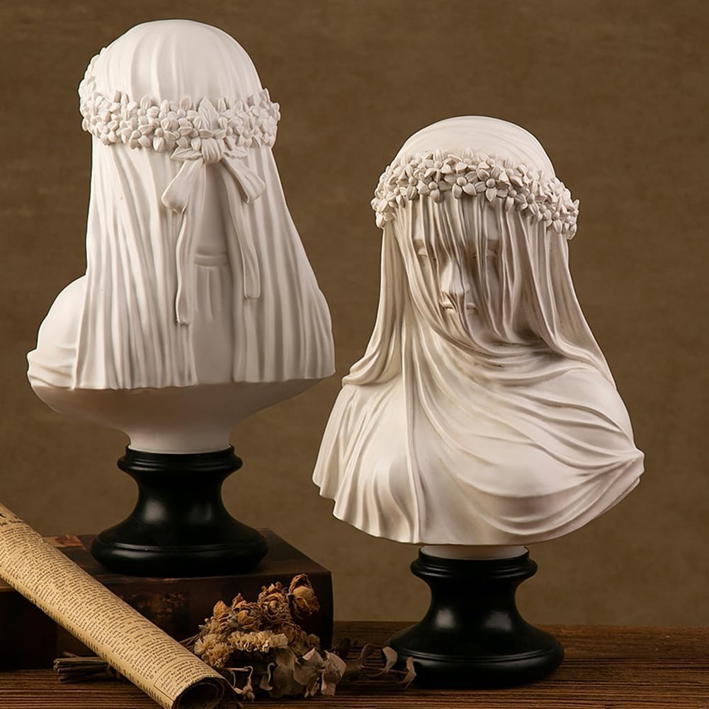 Veiled Lady Statue 14 Inch Handmade Resin Bust Sculpture